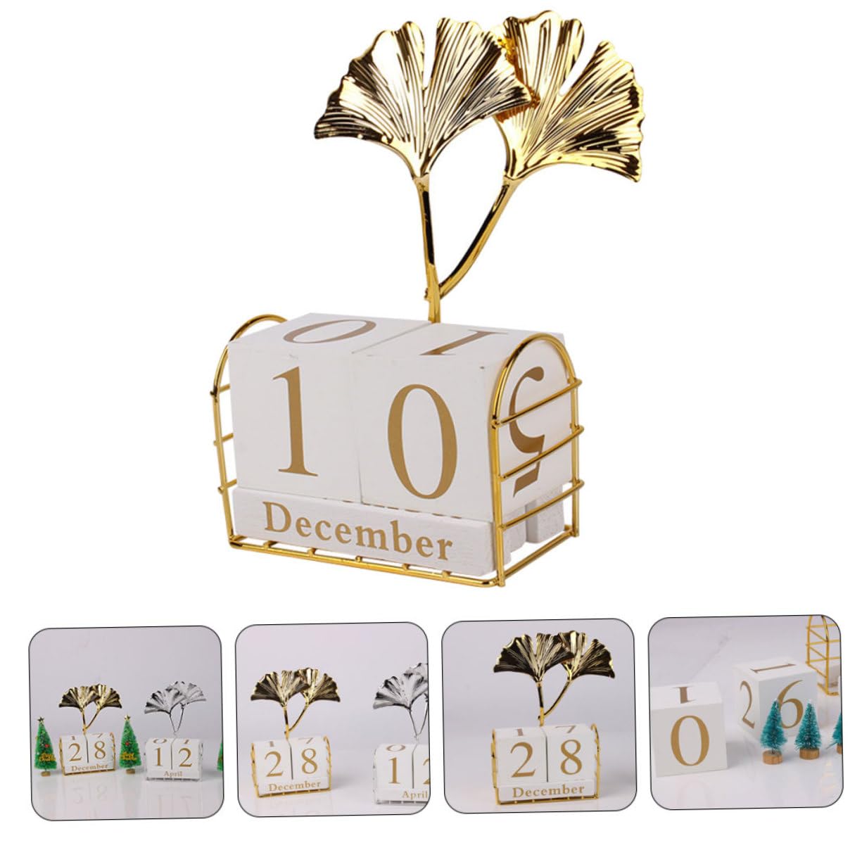 Tofficu Calendario Perpetuo da Tavolo Blocchi di Legno Calendario da Scrivania per Ufficio Visualizzazione Giorno e Mese Decorazione da Tavolo Elegante