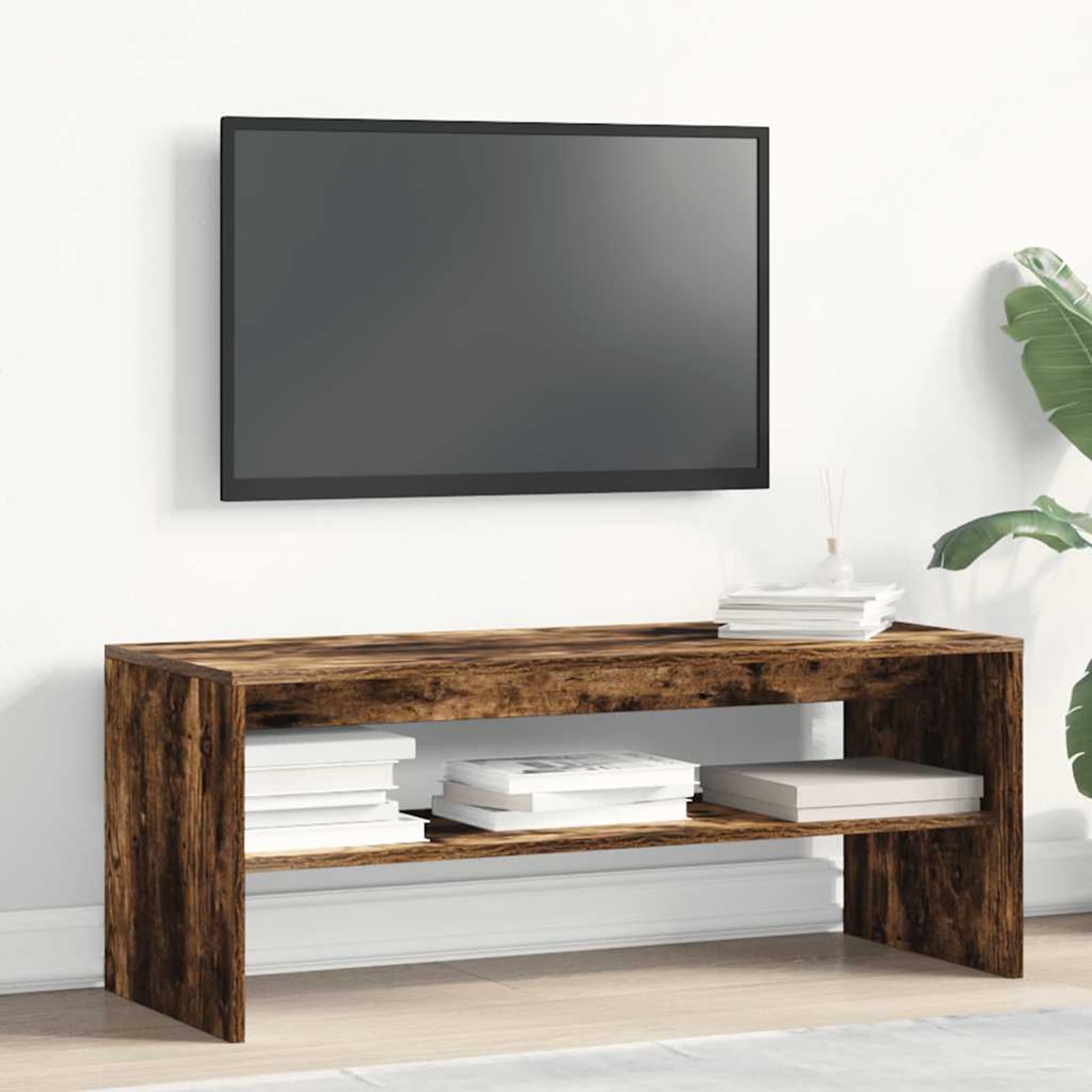 Gecheer TV-Schrank Räuchereiche 100x40x40 cm Holzwerkstoff, Fernsehschrank Fernsehtisch TV-Lowboard für Wohnzimmer Home-Cinema Gamerzimmer859122