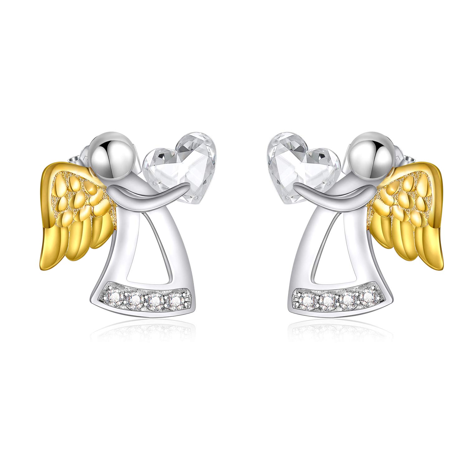 AOBOCOPendientes Ángel de la Guarda Niños Plata de Ley 925 Pendientes de Ángel, Regalos de Bautizo Regalos de Comunión para Niñas (Blanco)