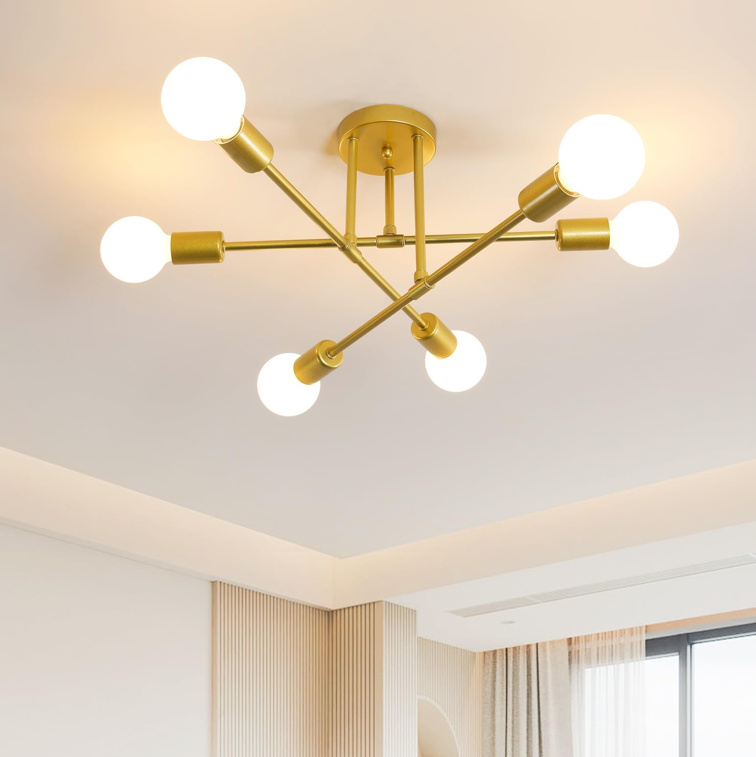 Comely Lamparas de Techo Vintage, 6 Luces E27 Plafon Techo Salon, Lámpara de Techo Araña Industrial Moderna para Salón, Dormitorio, Comedor, Cocina (Sin bombilla)