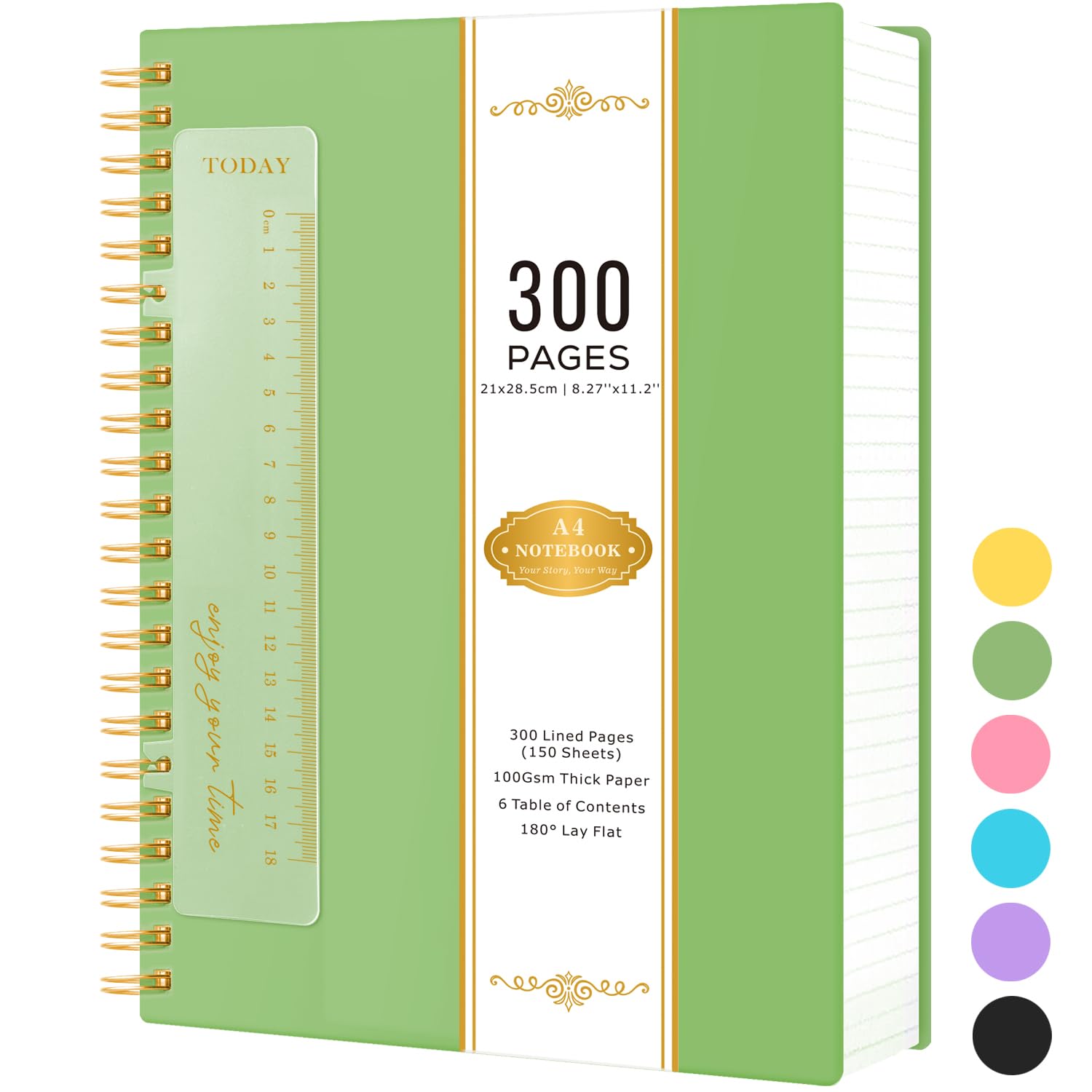 NIRMIRO A4 Lined Notebook Hardback, 300 Pages/ 150 Sheets Wirebound Spiral Notepad Note Book for Writing 100GSM Lined Paper