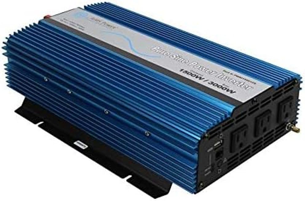 AIMS Power PWRI150024S Pure Sine Power Inverter, 1500W Continuous Power, 3000W Surge Peak Power, 24V DC Input, Pure Sine Wave, USB Port, Triple AC Receptacles, On/off Switch