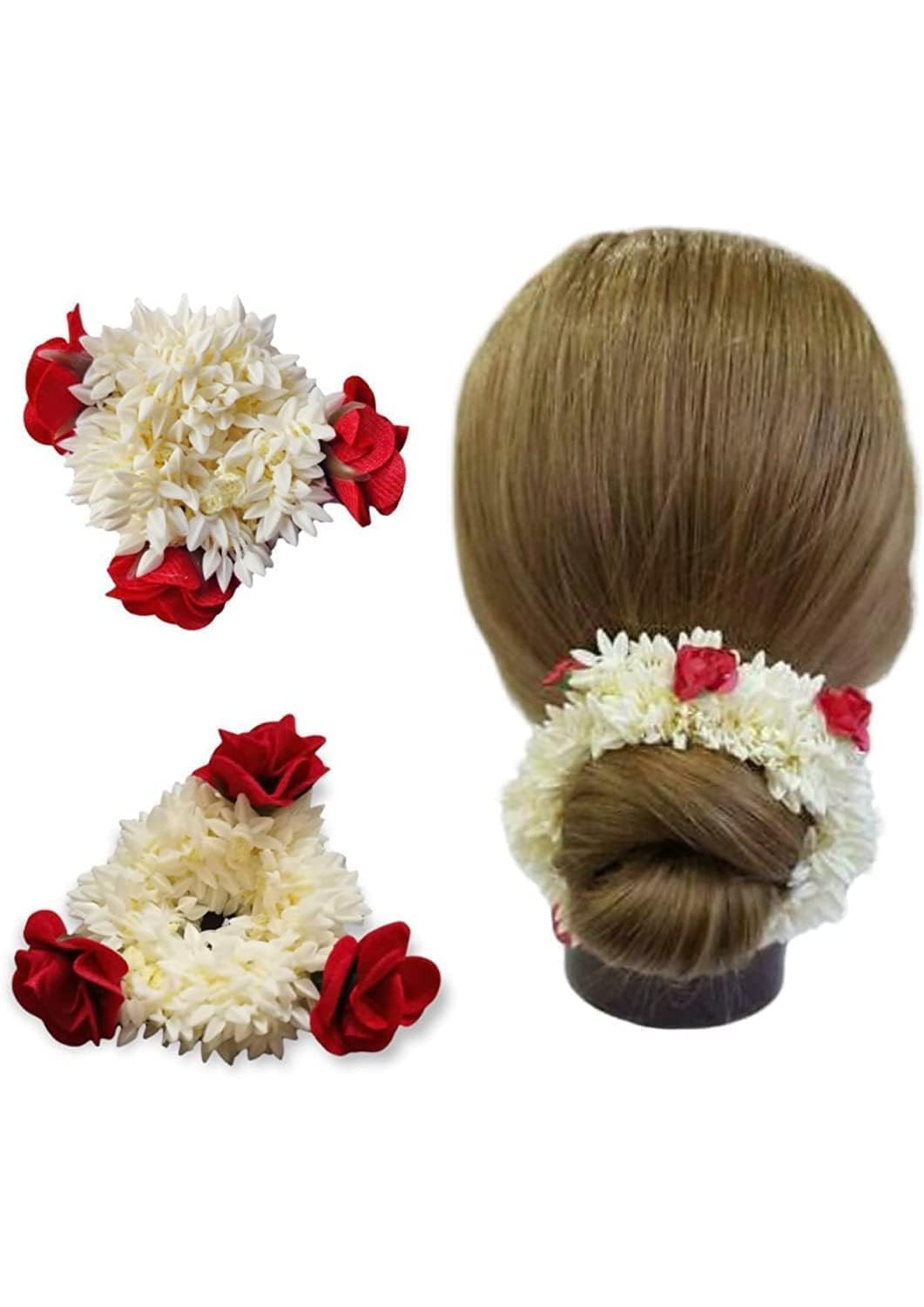 Traditional Gajra Indian Hair accessories White with Artificial Gajra Flower Jewelry Handmade For Women Party Wear bridal Gajra mehndi Hair Bun (1 pc)