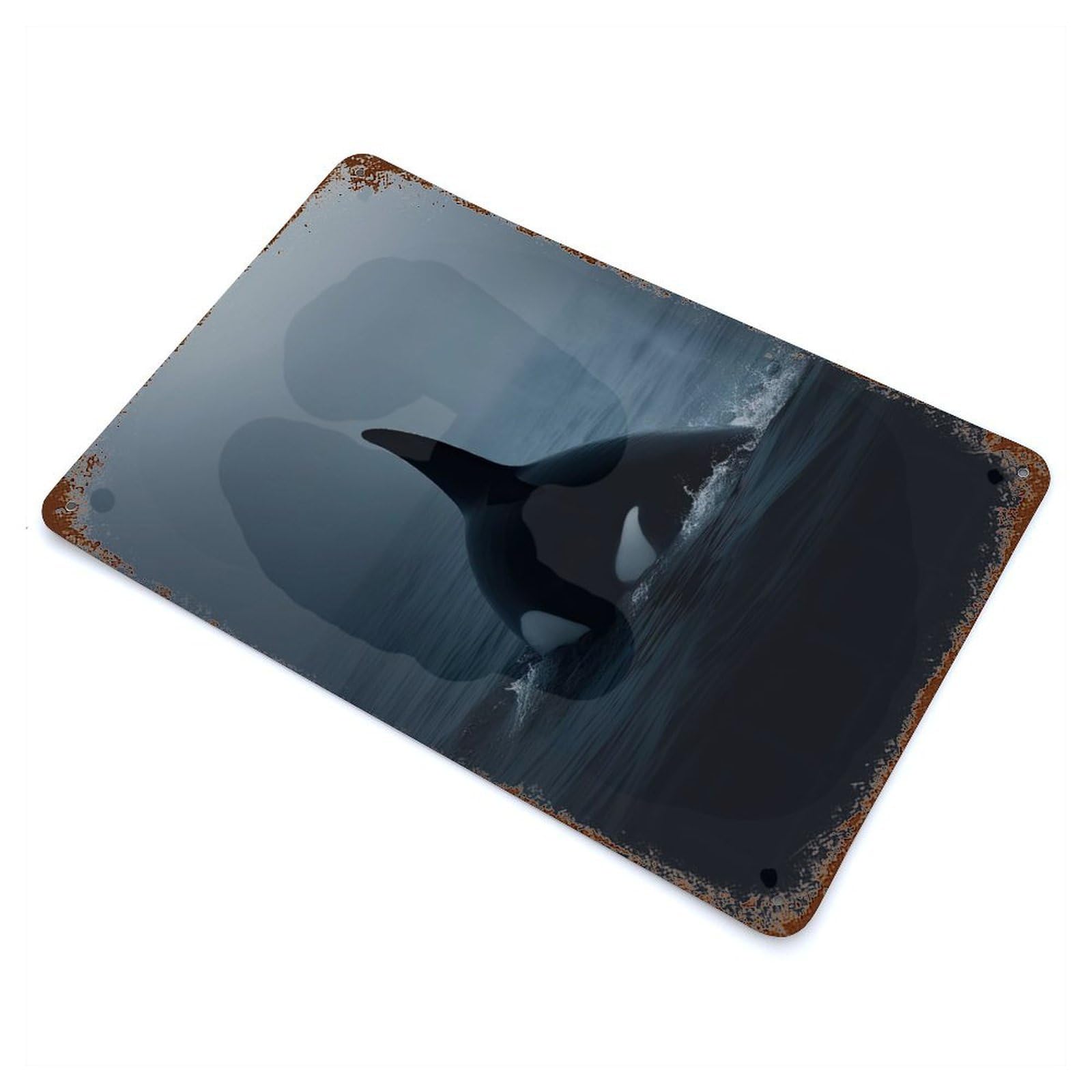 Orca Whale From The Depths Vintage Rust Metal Sign 11.8"x7.9", Classic Wall Plaque for Basement, Hobby Room And Garage Decor