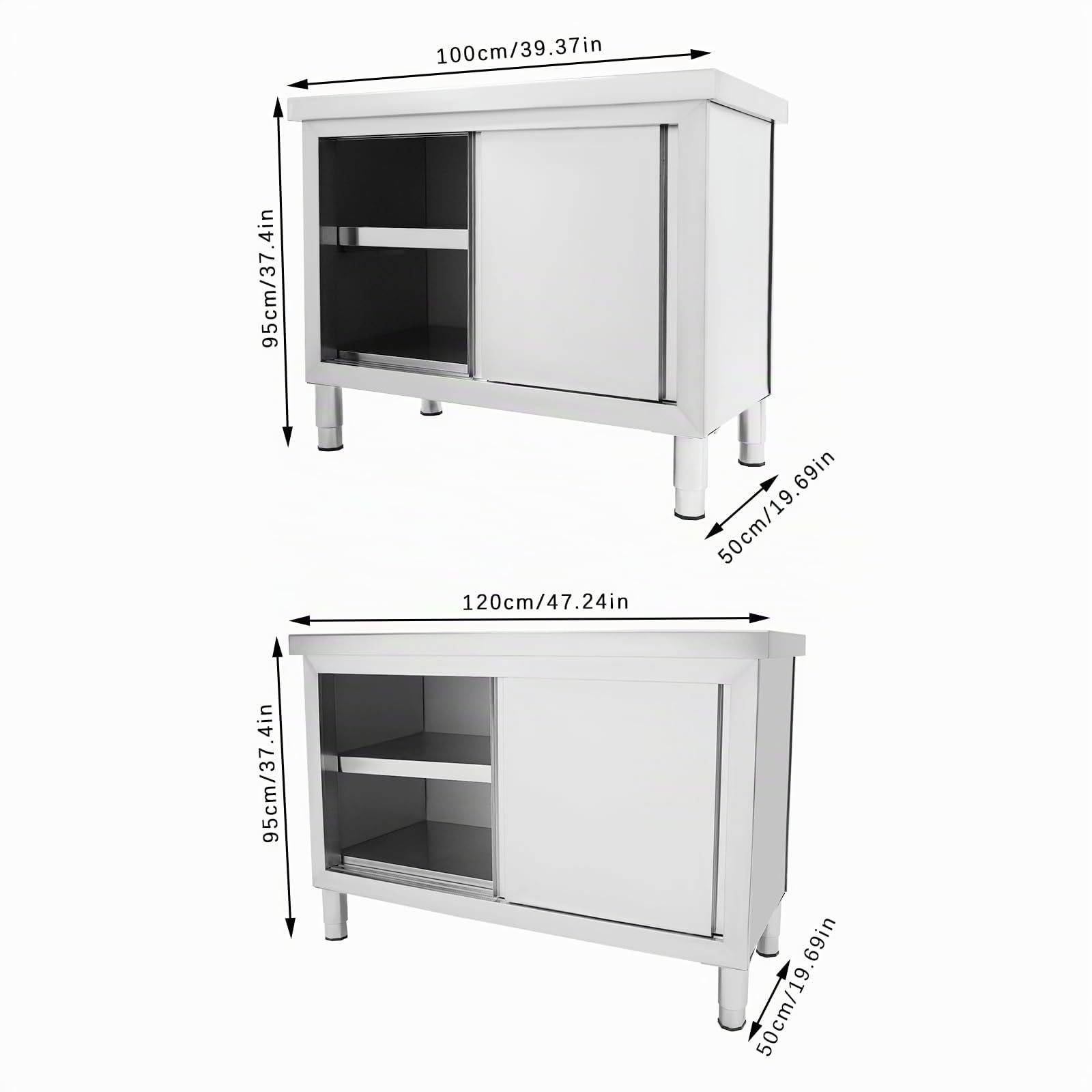 120 x 50 x 86CM Arbeitsschrank, Edelstahl 400KG Tragfähigkeit Freistehend Arbeitstisch Küchenschrank Gastrotisch Mehrzweckschrank mit Schiebetüren für Küche Restaurant Garage Hotel Outdoor