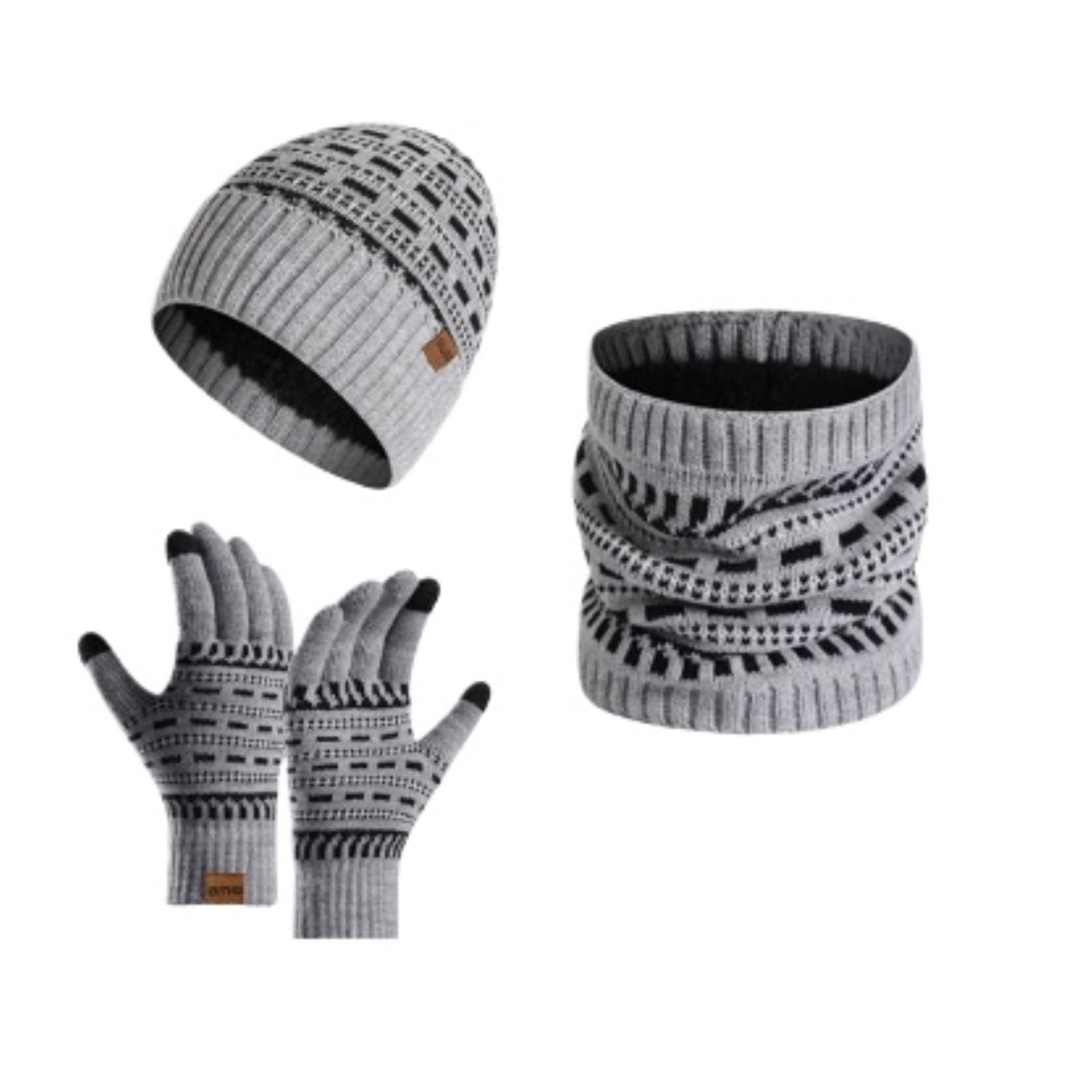 Czapka Szalik RęKawiczki Męski Zimowy Szalik I Rękawiczki 3-częściowy Zestaw Ciepły Dzianinowy Zestaw(Grey)