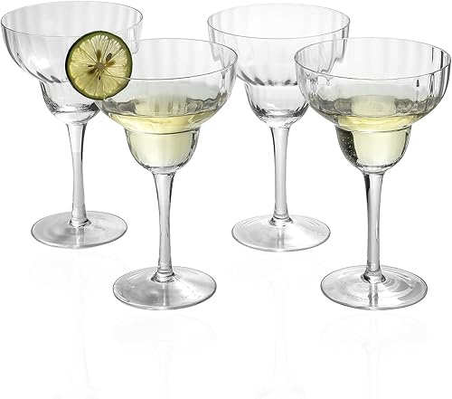 2,732.0 F TABLETOP Radial Ray Margarita Vasos de 11 oz. Juego de 4 con tallo largo para cócteles