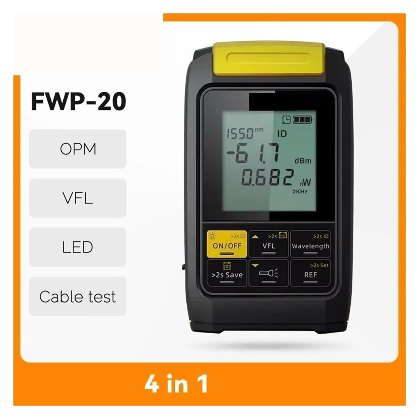 Testeur de Fibre Optique, Testeur De Câbles À Fibres Optiques, Compteur Puissance Optique Multifonction 4 En 1, Localisateur Visuel Défauts Réseau 1mW 20mW 30mW VFL,pour Câbles(FWP 20C V01)