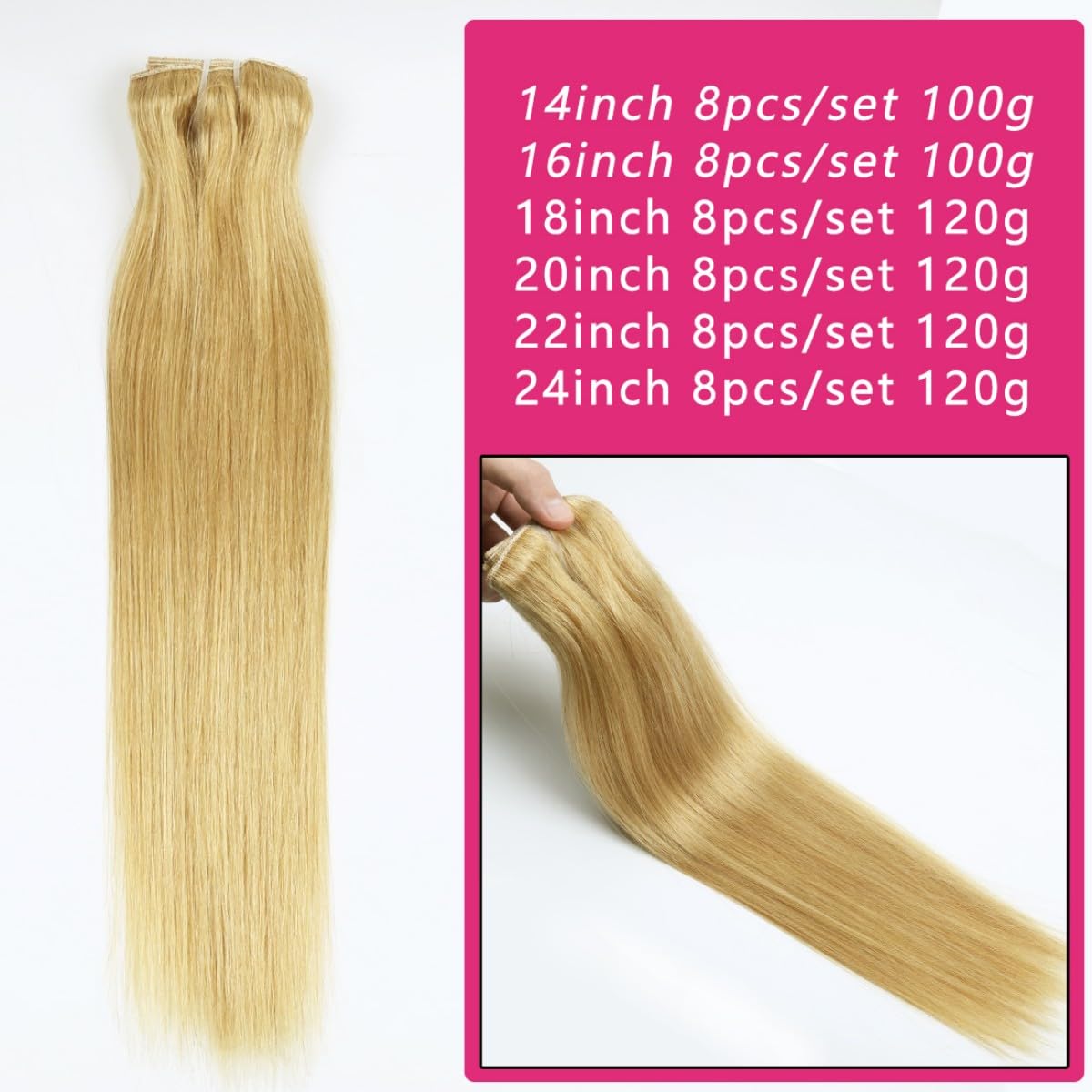 Sexycat Straight Hair Extensions Clip in 14 Inch 8Pcs 100g Clip in Hair Extensions Real Human Hair - Image 3