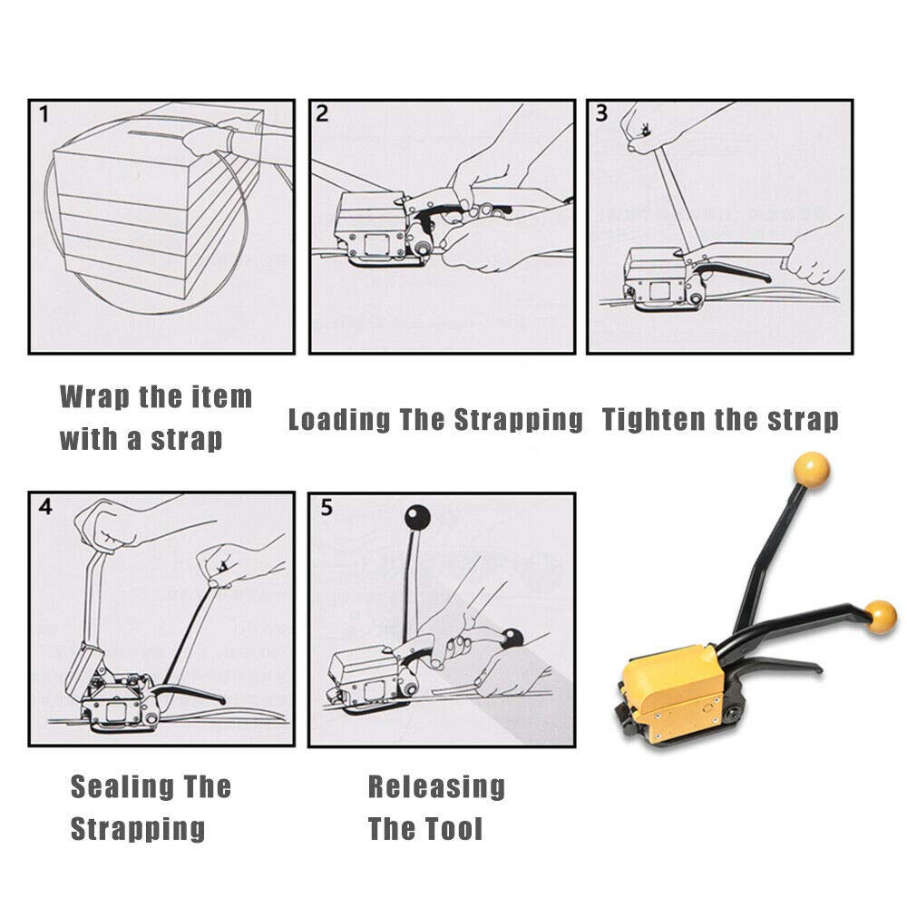 Fayelong Tendireggia Manuale Reggette per Reggiatrici e Cutter per Imballaggi in Acciaio Kit di Reggiatura Set Completo per Cinghie d'acciaio di larghezza 13-19mm