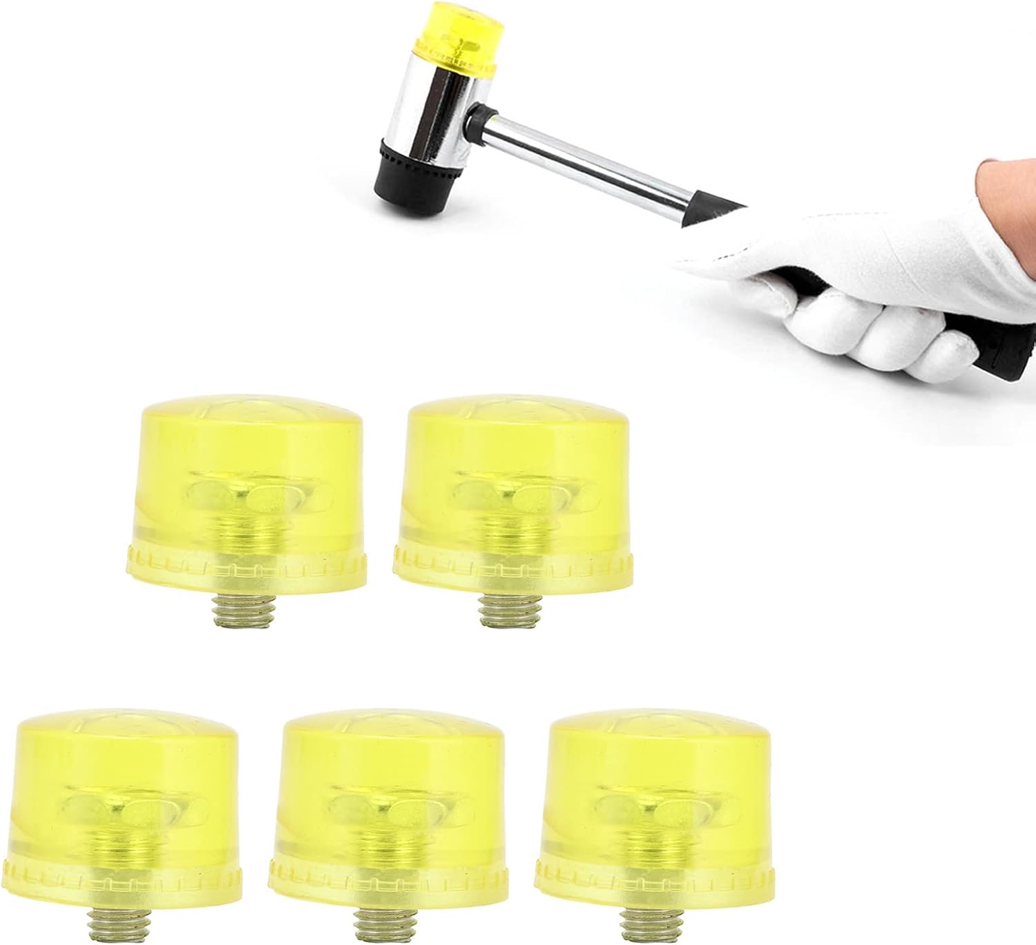 5Pcs Soft Transparent Yellow Rubber Hammer Head Replacement Striking Tip Accessory Set Kit M8x1 桅40mm