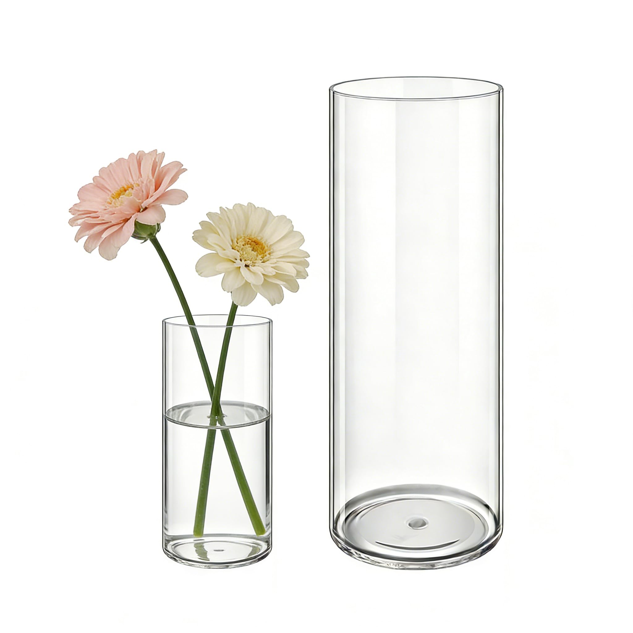 Set di 2 Vasi in Acrilico, Rotondo Vaso Trasparente, Vaso Indistruttibile Leggero, Vasi Trasparente Resistente per Fiori Freschi/Finti, Decorazione Interna/Esternea (10 x 20cm e 15 x 40cm)