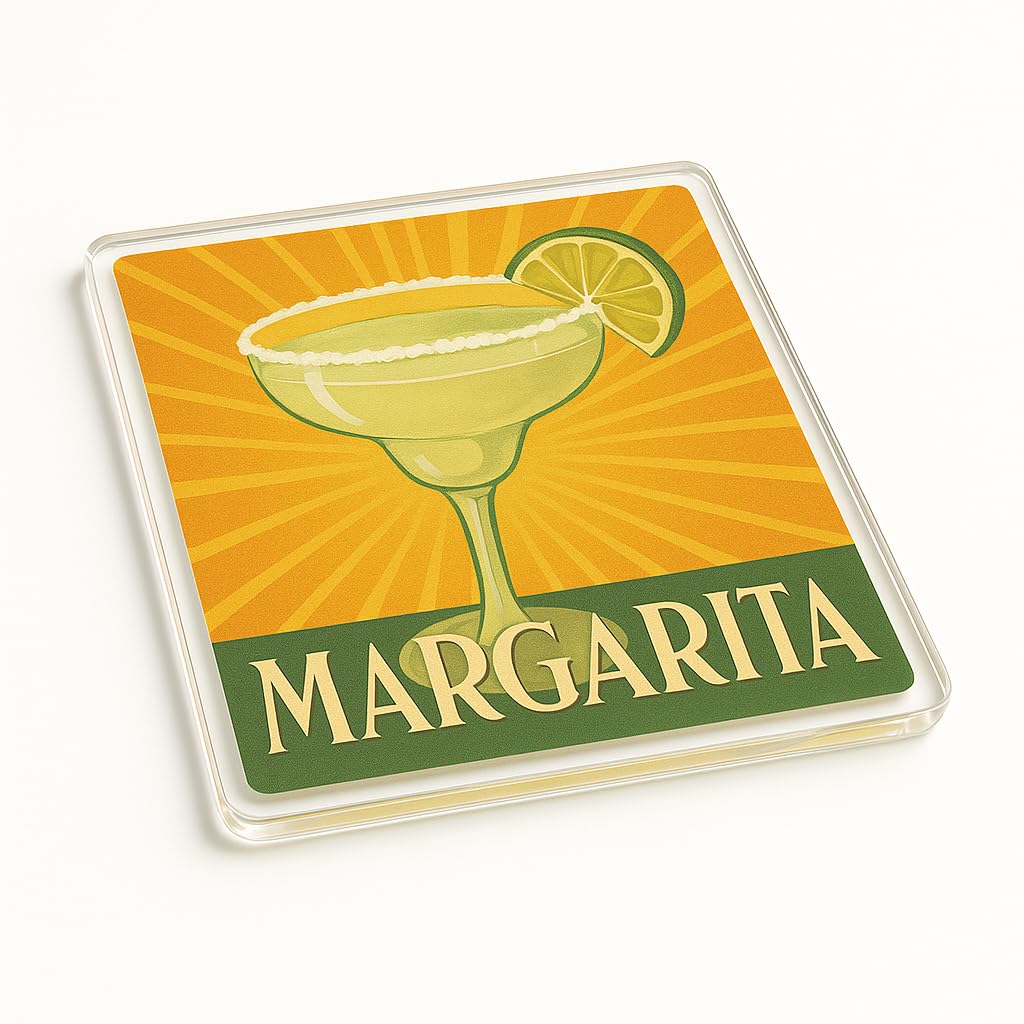The Plum Penguin Margarita Glow Classic Cocktail Acrylic Coaster Gift - Elegant Margarita Art Deco Style Illustration For Home Bar And Cocktails Decor