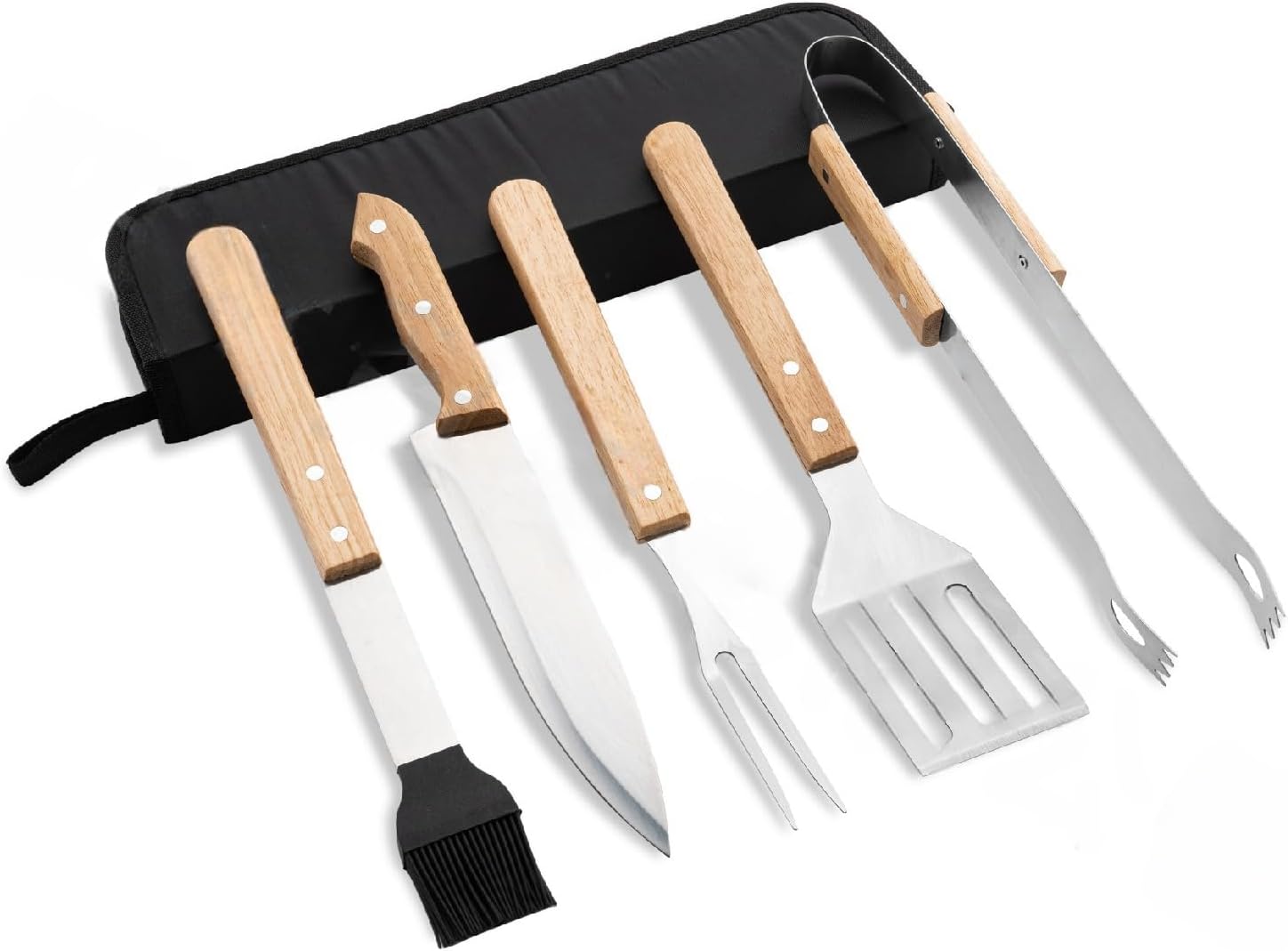 Multifunctional BBQ Grill Tool Set,5 PCS with Carry Bag,Wooden Handles,Griddle Accessories Set,Stainless Steel Grill Spatula Kit for Outdoor Camping Grilling,Party and Picnic,Gift for Men Husband