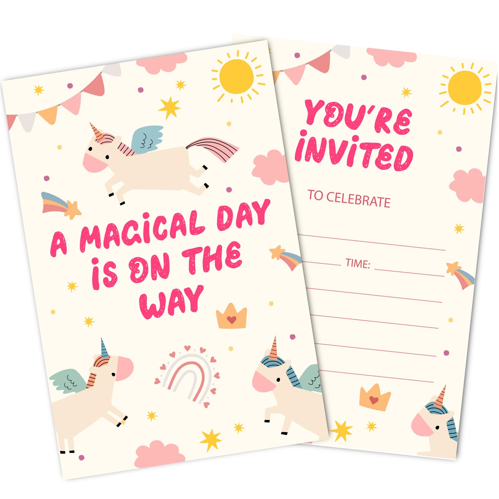 Unicorn Birthday Invitation for Girls Boys, Cute Invitation Cards with Envelopes (30-Count) Rainbow Unicorns Theme Birthday Baby Shower Party Supplies
