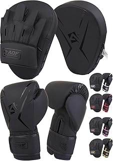 AQF Guantoni Da Boxe Con Colpitori Boxe, Adulto Kit Di Kick Boxing, Guanti Pugilato & Pao Muay Thai Set Per Sacco Da Box Allenamento, Boxing, MMA, Karate & Arti Marziali Uomo Donna