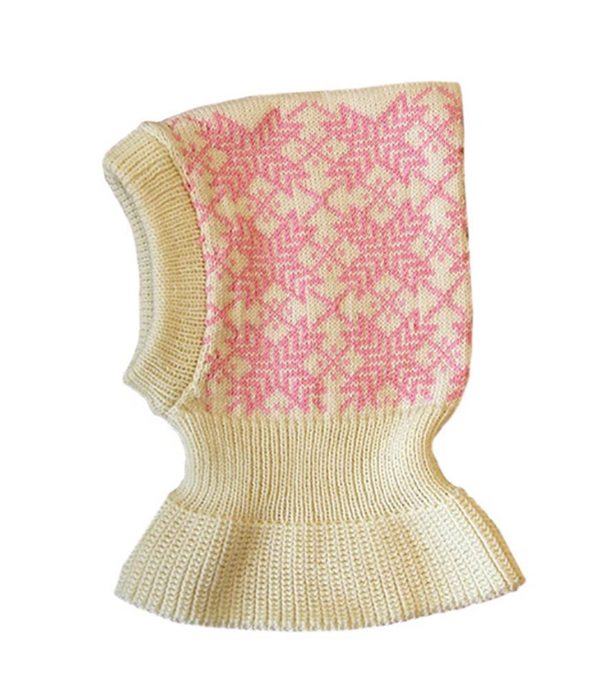 Tevirp Natural White-Pink 100% Merino Wool Balaclava Hat Scarf Baby Knit (S, )