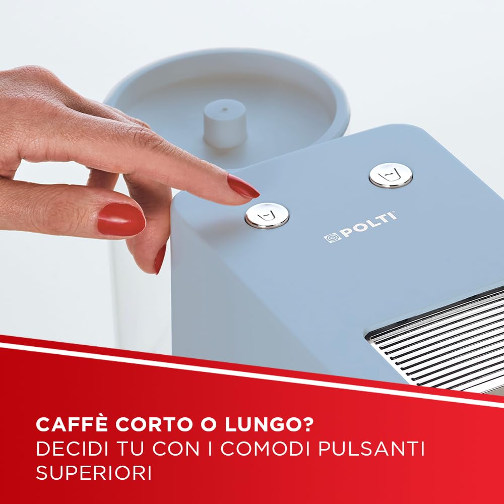 Polti Coffea S15LB, Macchina per Caffè Espresso, Compatibile con Cialde E.S.E. 44 mm, Serbatoio 0,85L, Pressione Pompa 19 bar, Colore Azzurro