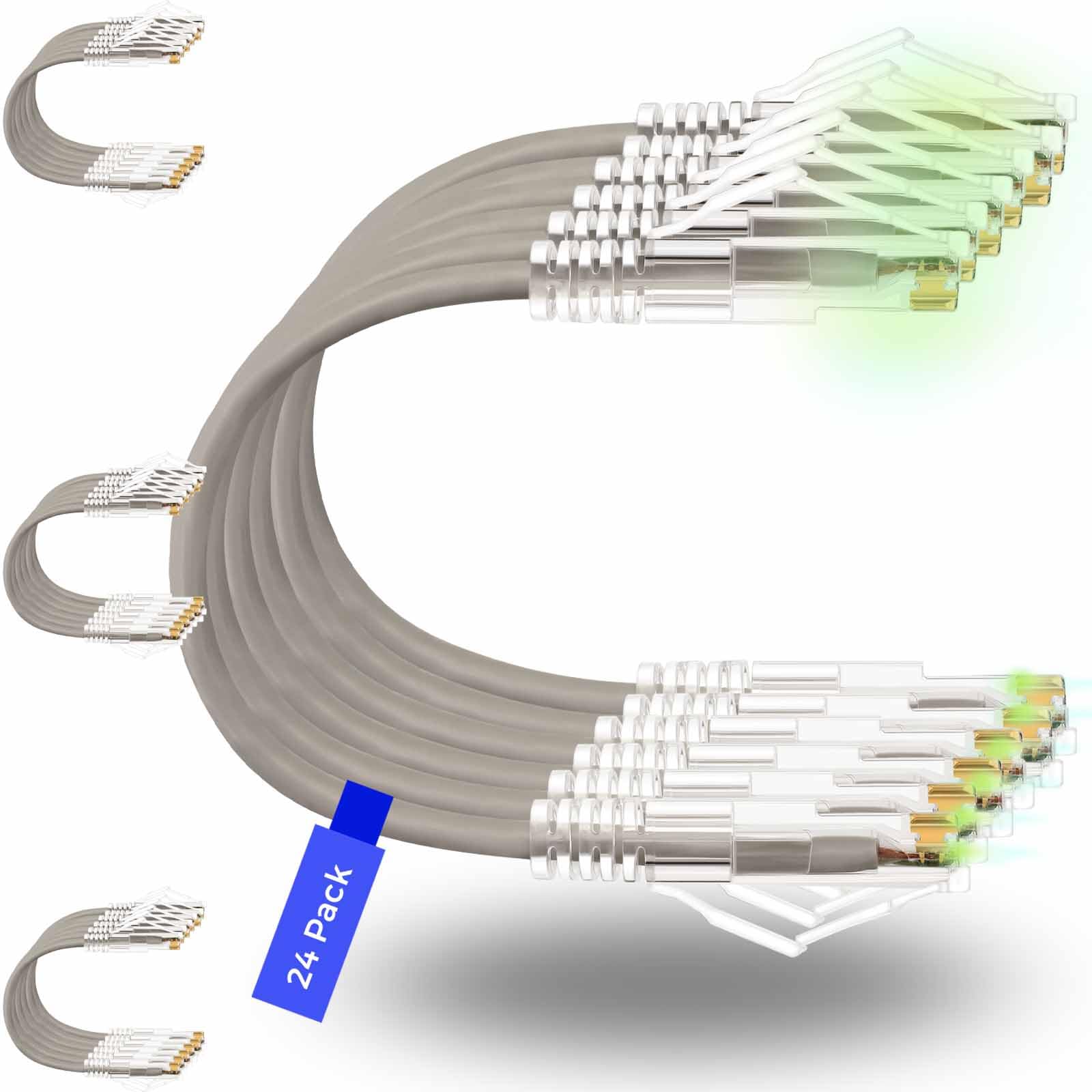 Rapink Cables de conexión Cat6/Cat6a de 2 pies (paquete de 24) delgado, cable de conexión Ethernet Cat6a 20G, cable de conexión Cat 6 sin enganches para panel de conexión a interruptor, cable Ethernet