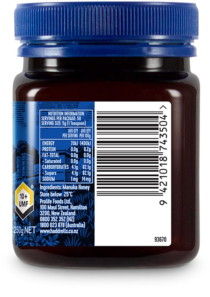 Haddrell's of Cambridge | Miel de Manuka MGO 250+ (UMF 10+) | Miel Pur de Nouvelle-Zélande | 250 g