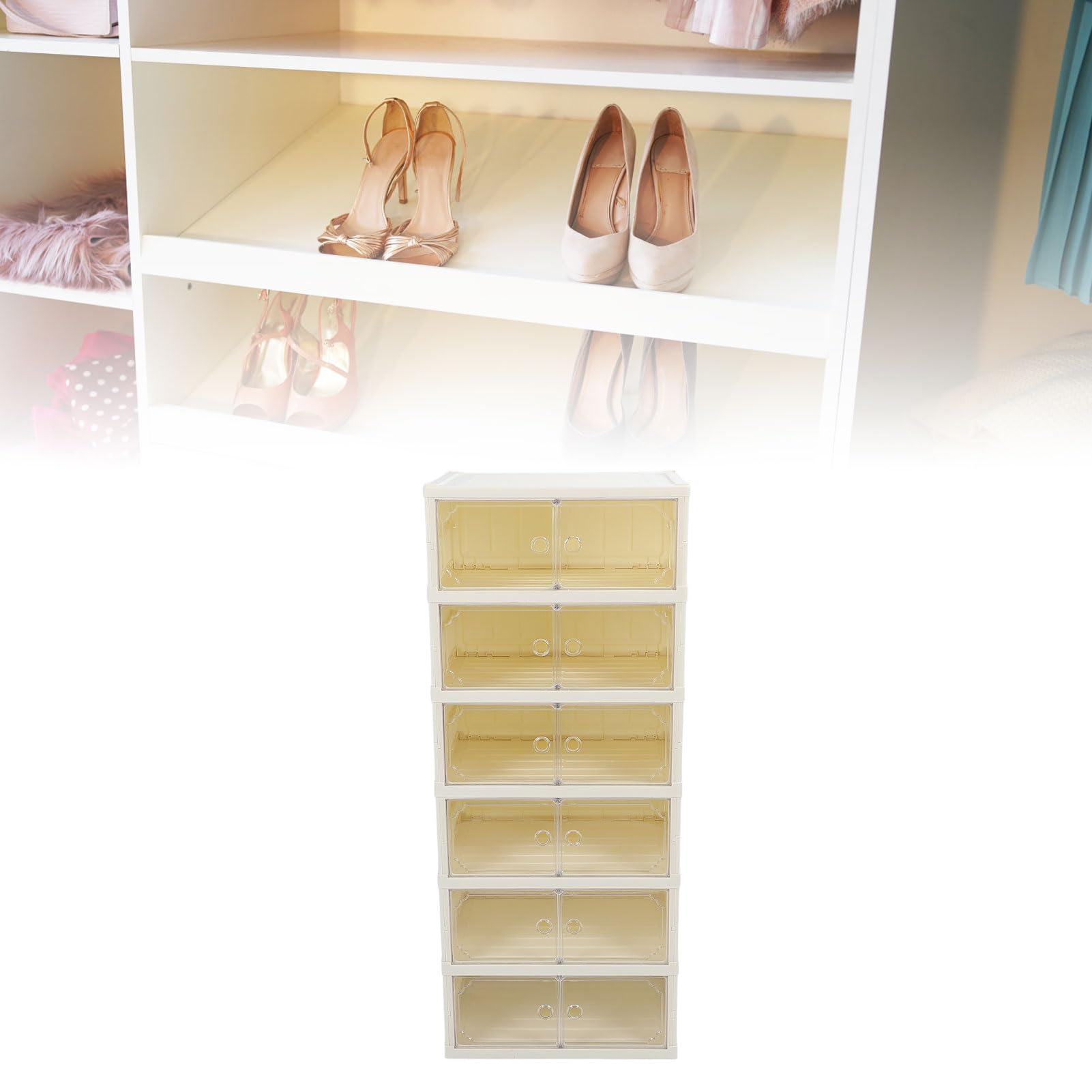 Caja de zapatos plegable apilable con tapa magnética transparente, contenedor de zapatos a prueba de polvo para ropa y juguetes, solución de organización de 6 niveles