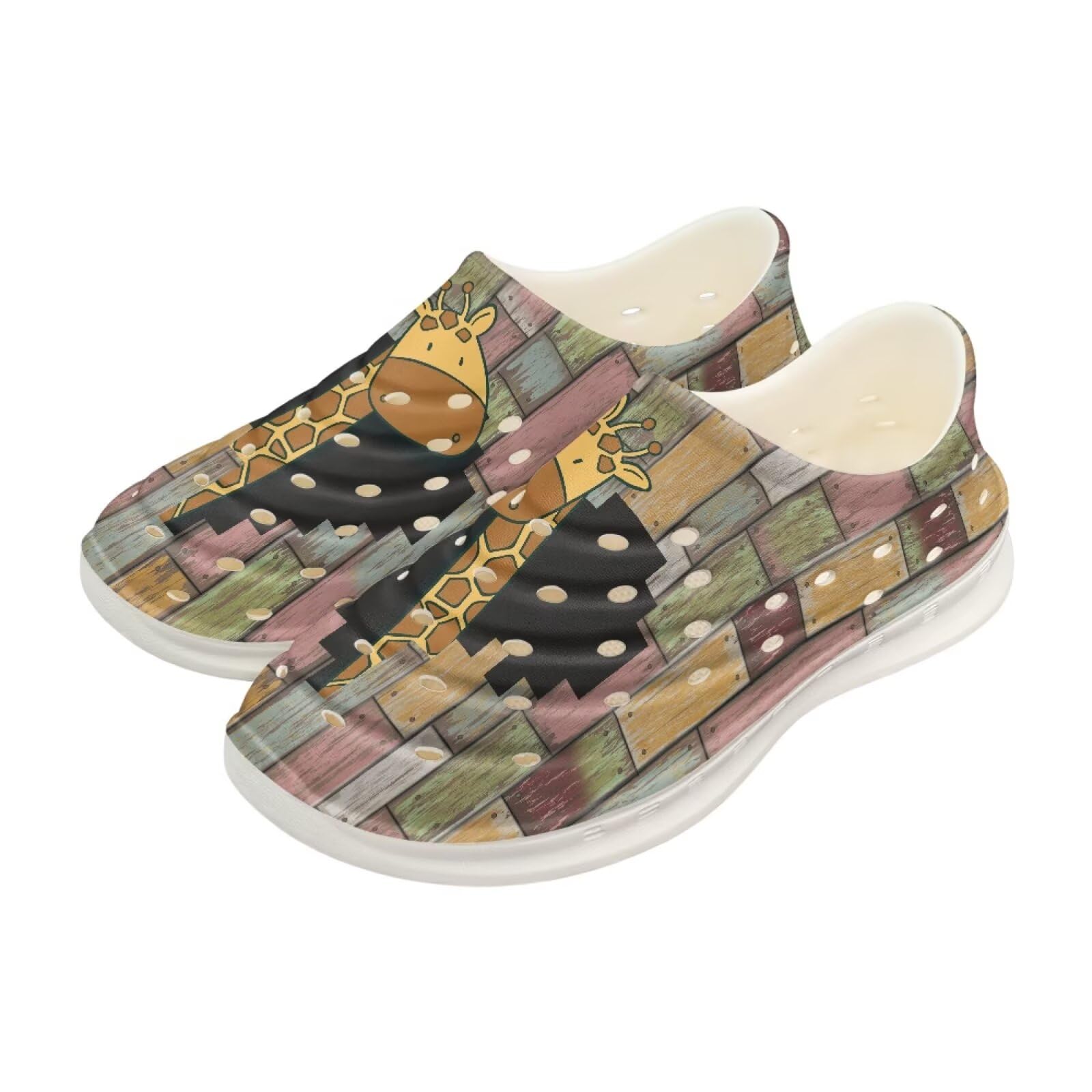 Watdotory Kids Water Shoes Cartoon Giraffe Print Girls Boys Slip-On Sneakers Lightweight Breathable Sandals for Outdoor Indoor