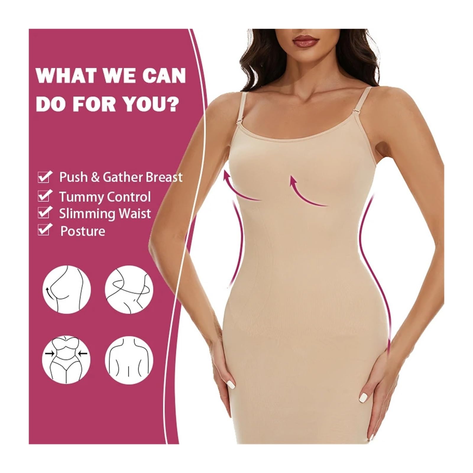 Vestido Moldeador Faja Moldeadora sin Costuras for Mujer, Moldeadora de glúteos, Control de Abdomen, Invisible, for Debajo de Vestidos.(Pink,M)