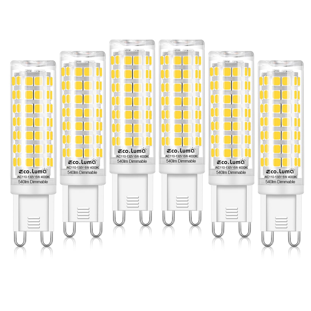 Eco.Luma G9 LED Bulb, 50W-60W Equivalent, 4000K Natural White Dimmable, Efficient 6W, 540 Lumens, G9 Bi-Pin Base T4 LED Light Bulbs for Indoor