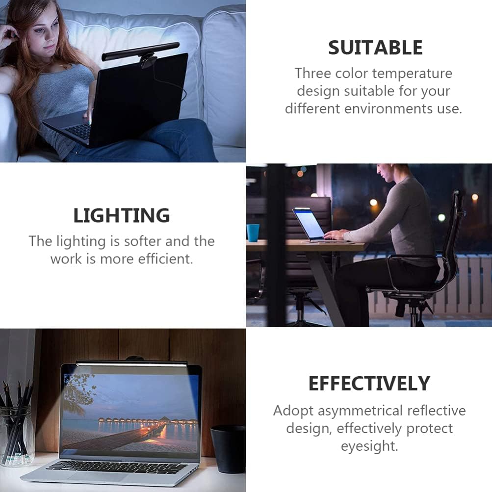SOLUSTRE 1 Set 26cm Hanging Monitor Light Bar USB Powered LED Screen Lamp Auto Dimming Adjustable Brightness Eye Caring No Glare Space Saving Design Home Office Desk