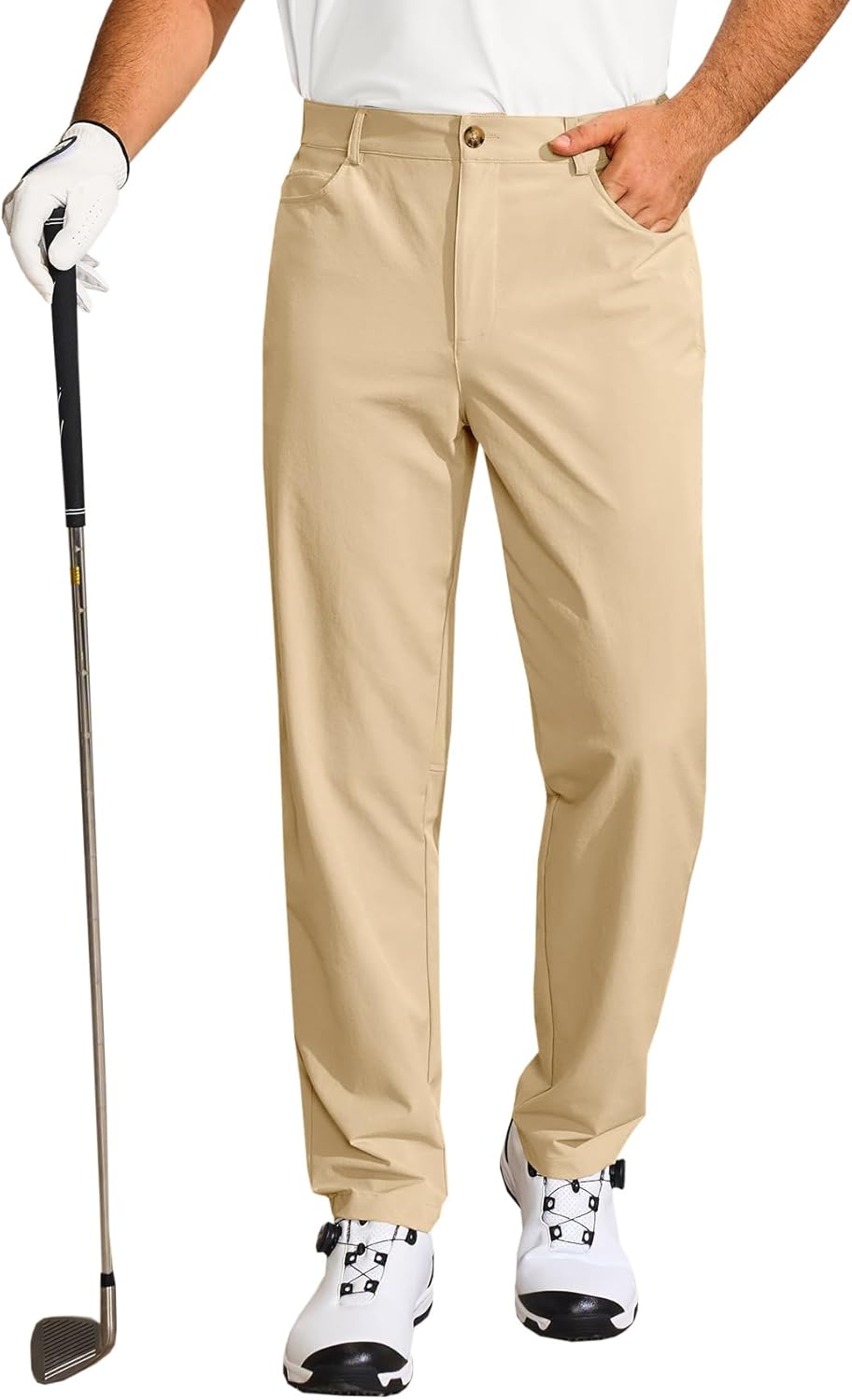 Runcati Mens Golf Pants Casual Flat-Front Stretch Work Dress Pants Lightweight Business Slacks