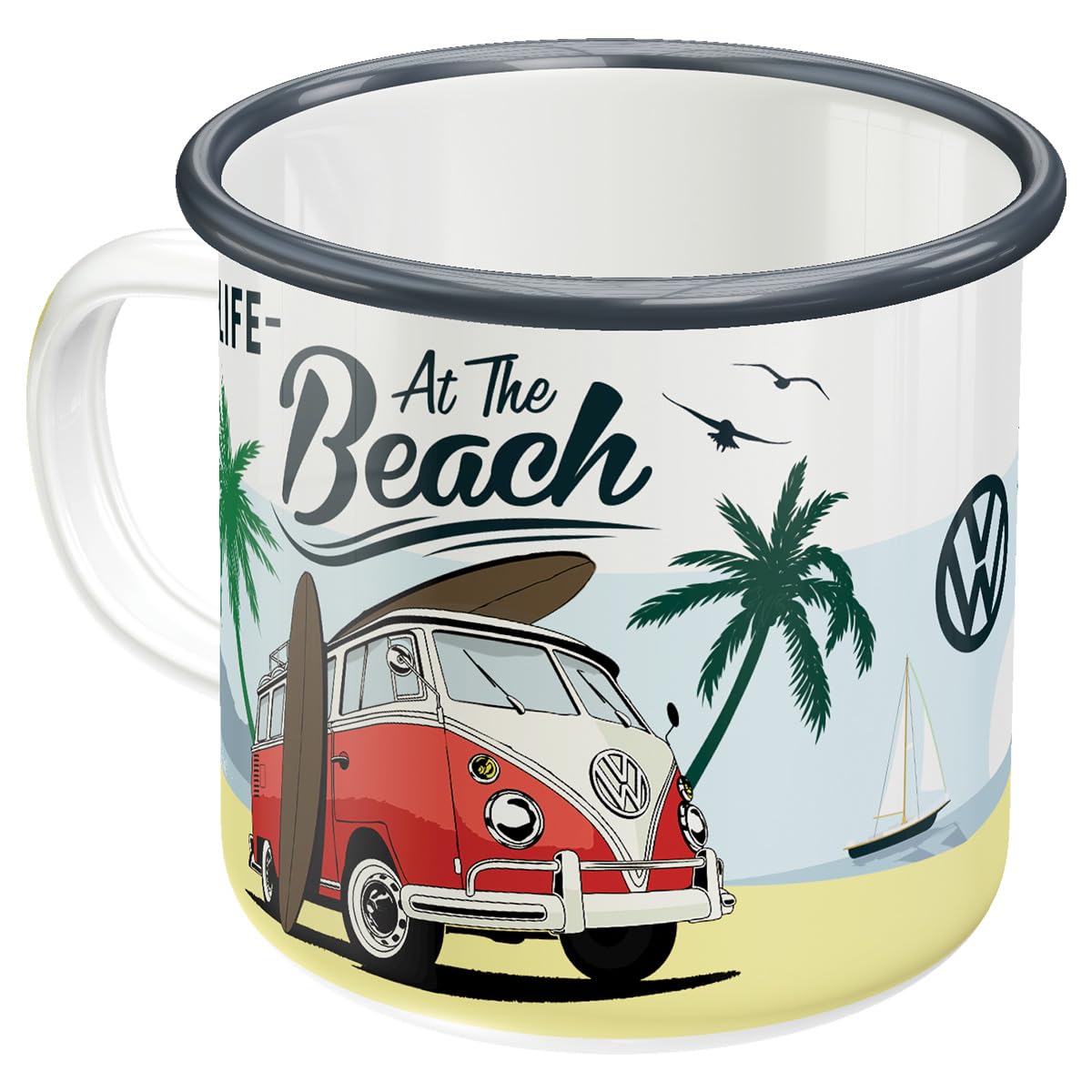 Nostalgic-Art Volkswagen Bulli Retro Enamel Mug - Beach - VW Camper Vintage Camping Mug 12oz (1 Pack)