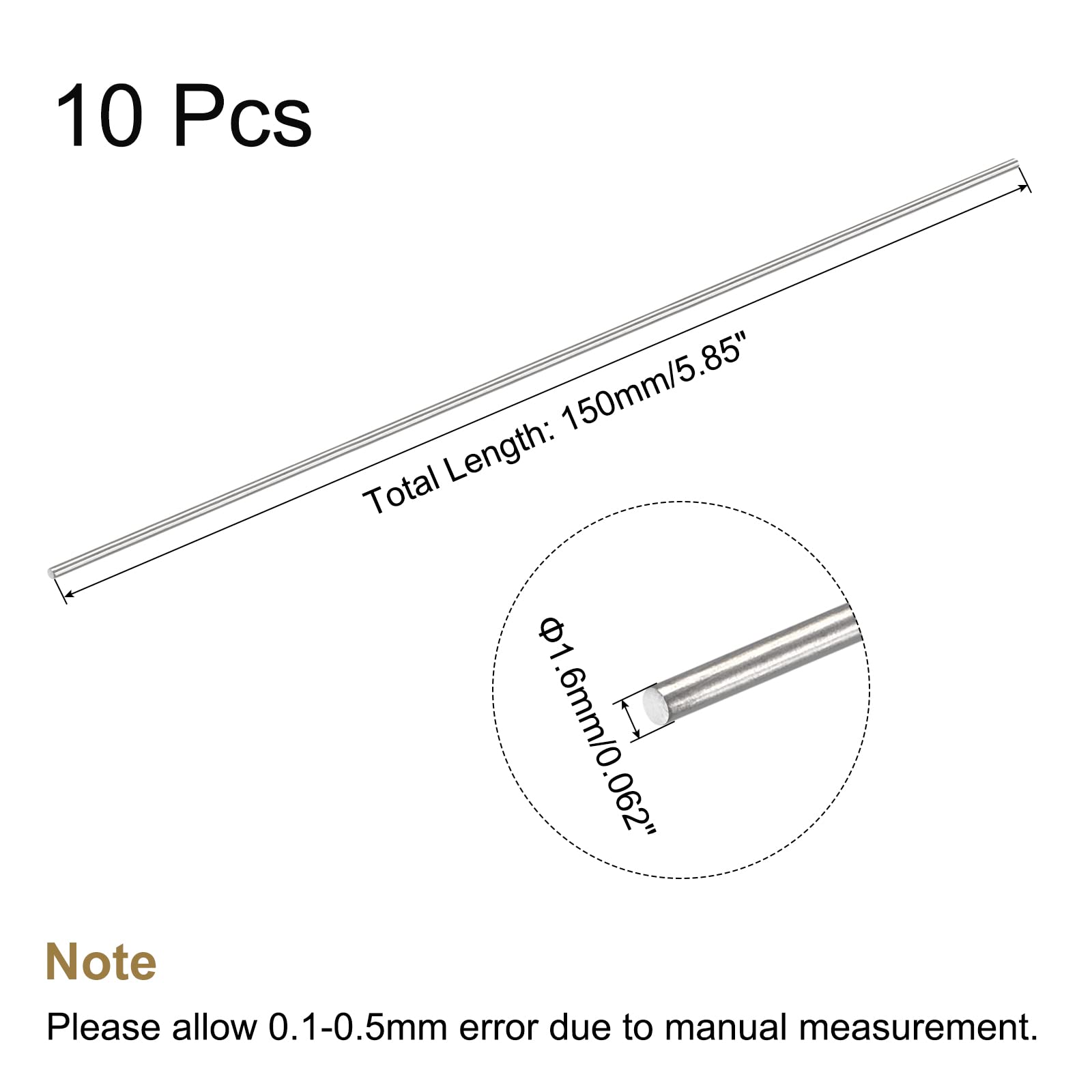 Varillas De Acero Inoxidable - 2mm X 150mm (Pack De 20)