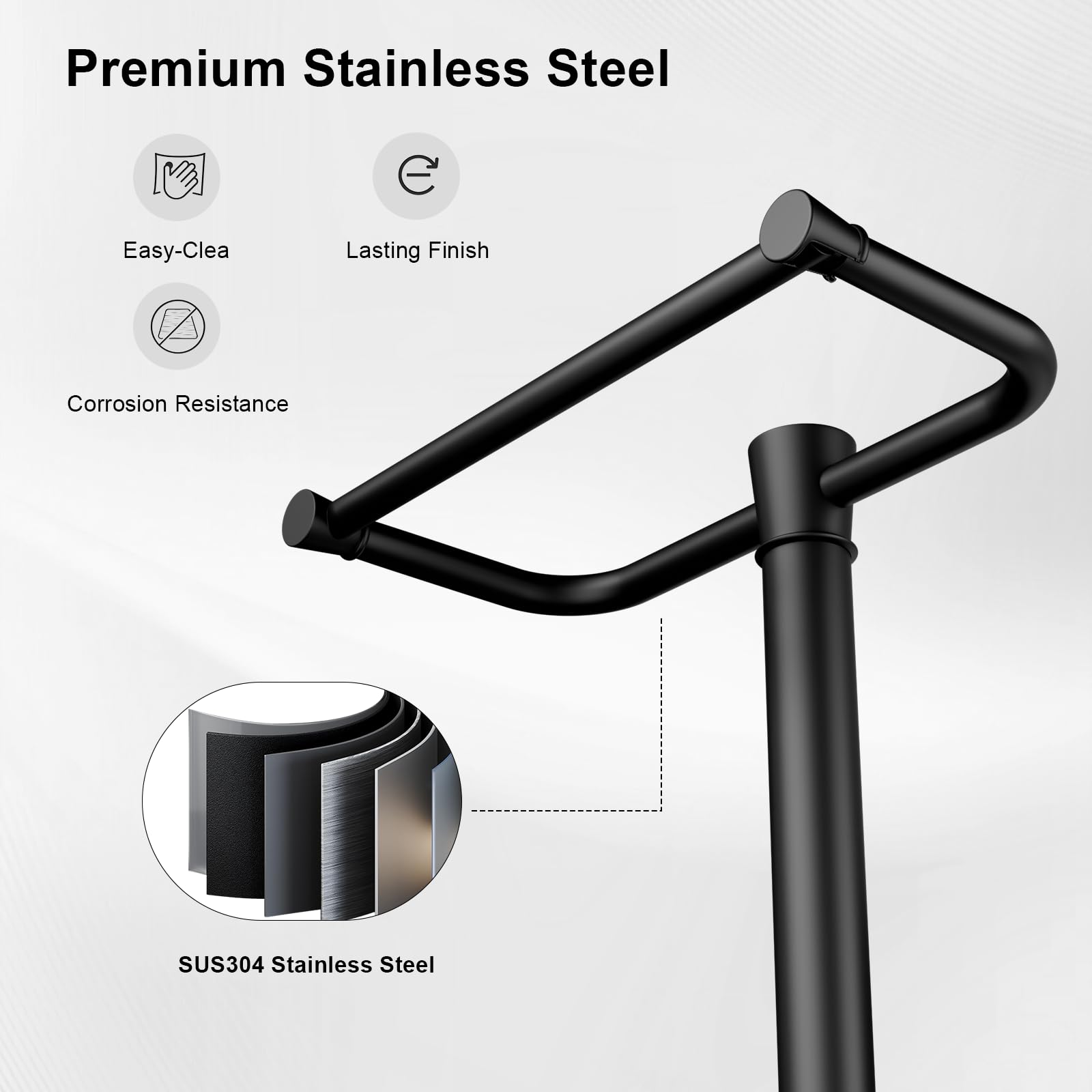 Freestanding Toilet Paper Holder Stand, Heavy Duty Matte Black Stainless Steel Toilet Paper Holder with Weighted Base, Rustproof & Tool-Free Installation for Modern Bathrooms — Amazon image 2