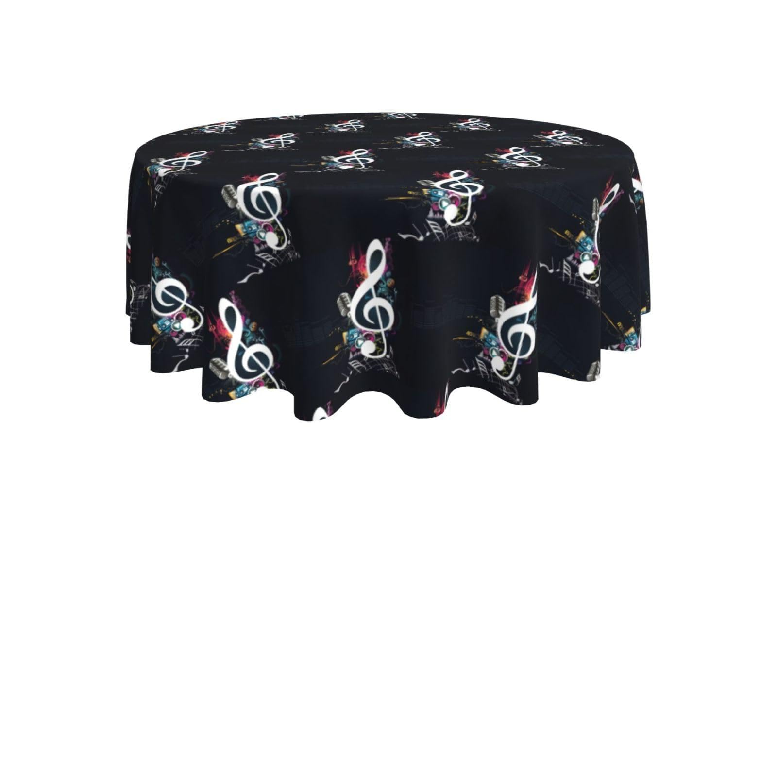 ENGhjes Music Notes Print Round Tablecloth 60in Washable Stainproof Polyester Cloth for Kitchen Idea