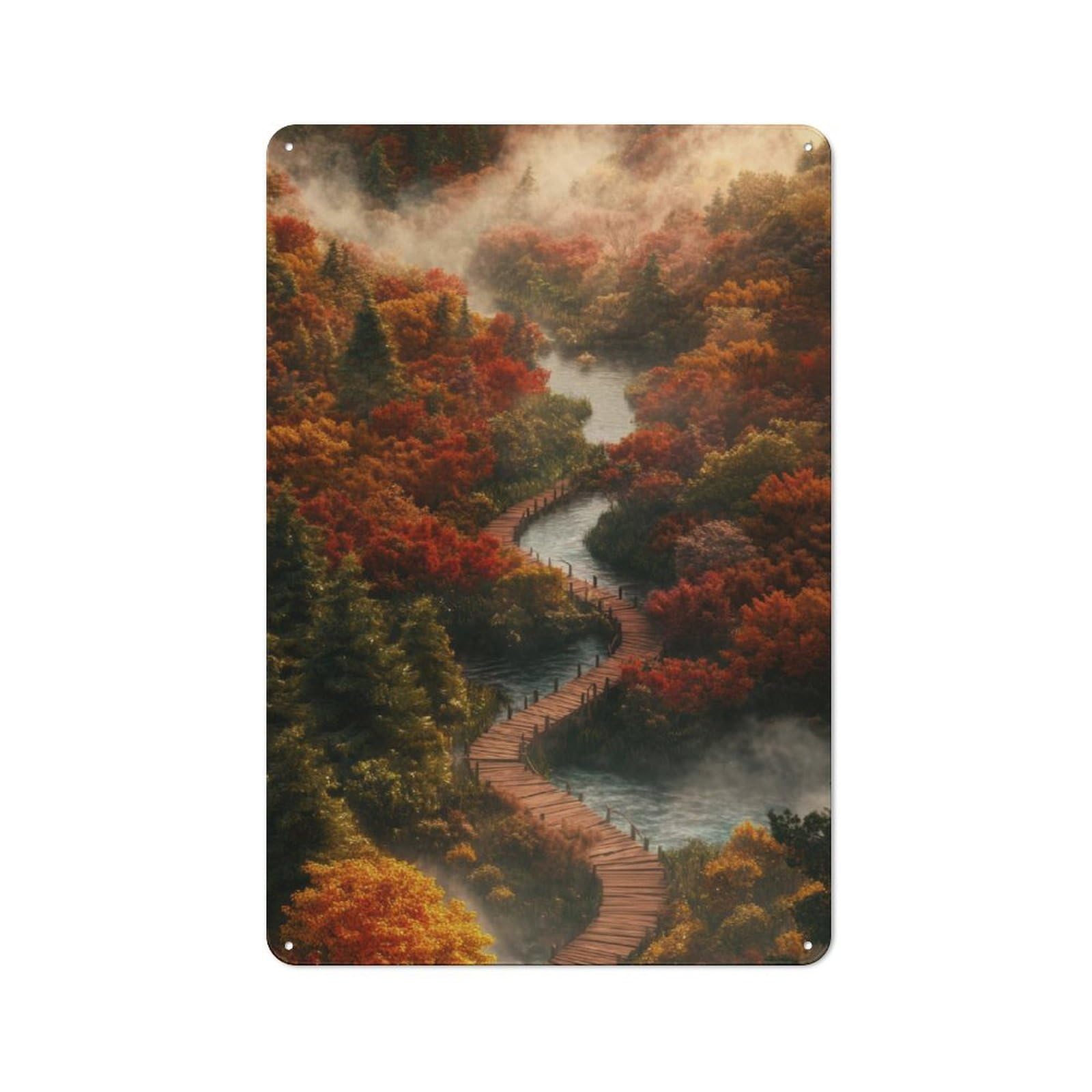 Junmoney Autumn Forest Path Vintage Tin Sign 30X20cm With For Garage Wall, Suited To People Furnishing A Garage