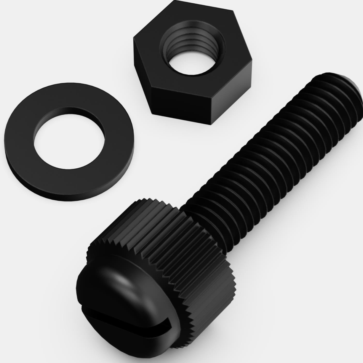50x Black, Nylon Plastic, Thumbscrews, M5 x 20mm, knurled, Nuts, Washers & Bolts