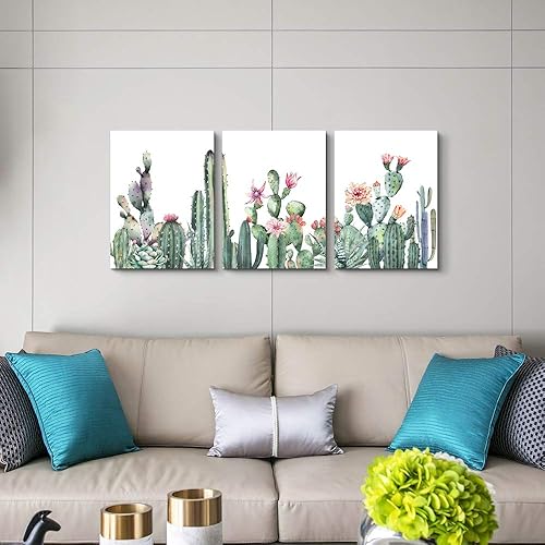 Miniatura 6 de Lienzo decorativo para pared de sala de estar, baño, decoración de pared para dormitorio, cocina, impresiones en lienzo de cactus suculentas verdes,
