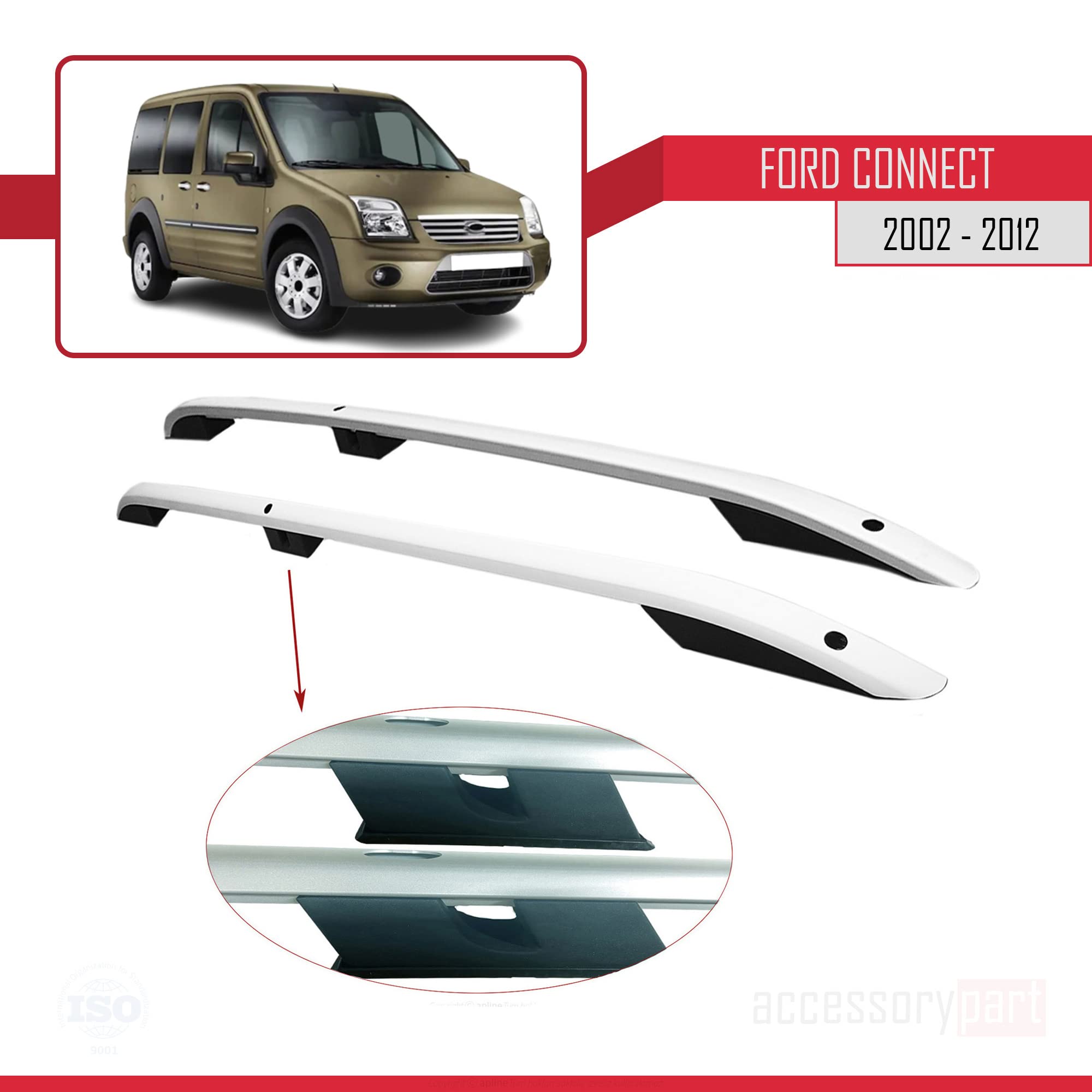 Kompatibel mit Ford Transit/Tourneo Connect 2002-2013 (Kurzer Radstand L1/H1) Dachreling Dachträger Gepäckträger Grau
