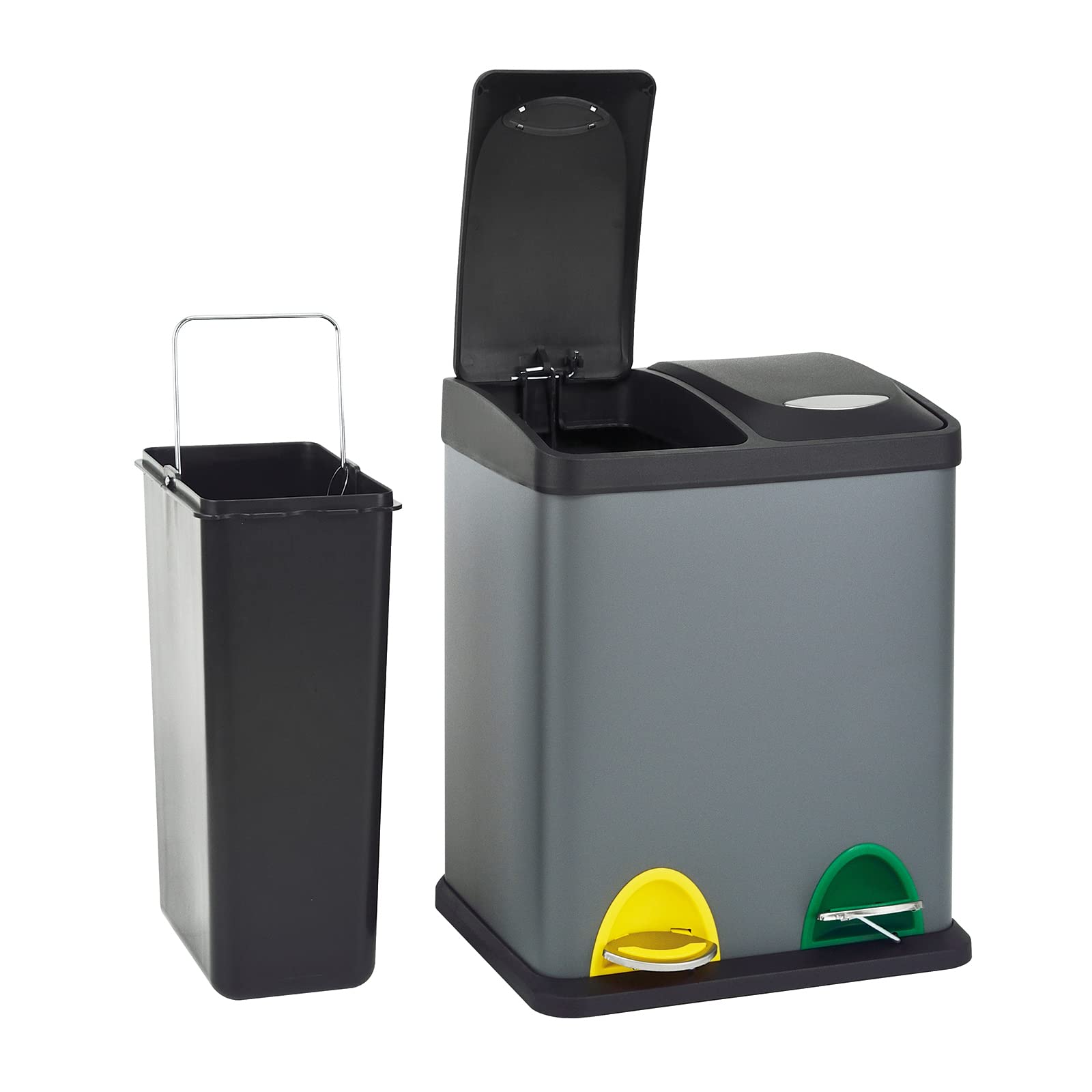 SVITA TC2X8 Poubelle 16 litres 2x8L double bac à déchets compact poubelle double poubelle de cuisine tri des déchets poubelle à pédale Gris
