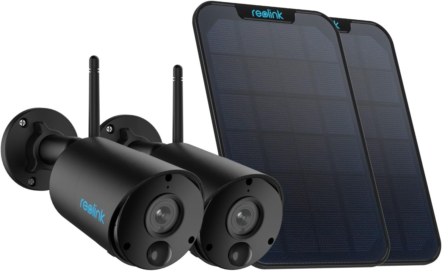 Security Outdoor Camera Wireless Solar Powered, 1080p Battery WiFi Cam w/ 2-Way Talk, Night Vision, PIR Motion Detection, Compatible with Alexa, Reolink Argus Eco Black w/ Solar Panel 2 Pack