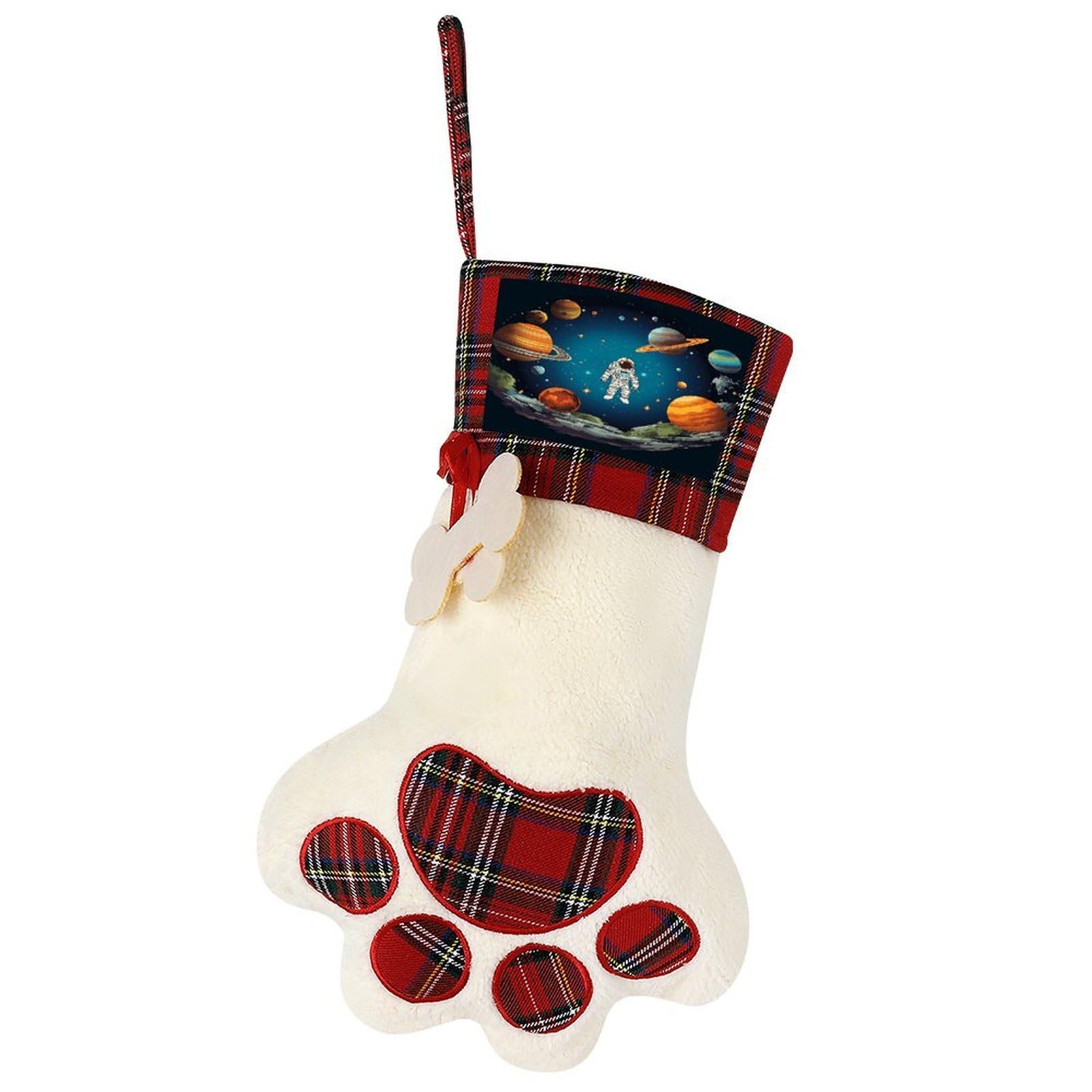 Outer Space Rocket Astronaut Dog Christmas Stocking,Custom Pet Paw Christmas Stockings Xmas Hanging Stockings Paw Shape Stocking for Xmas Tree Fireplace Hanging Christmas Party