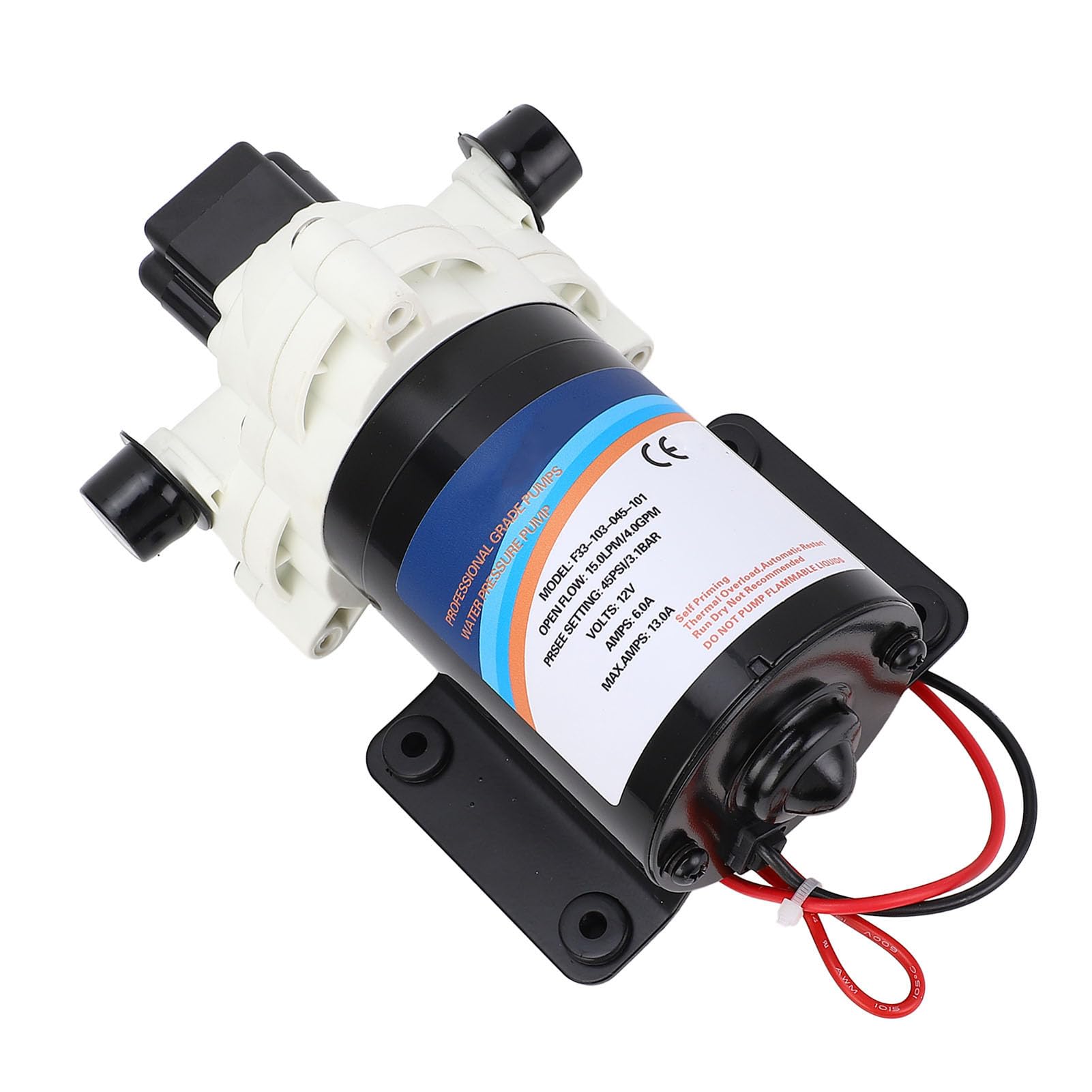 Wohnmobil-Wasserpumpe, 12 V DC, 4,0 GPM, 45 PSI, Selbstansaugende Membranpumpe mit Automatischem Start-Stopp und Überlastschutz, für die Wasserversorgung von Wohnmobilen,