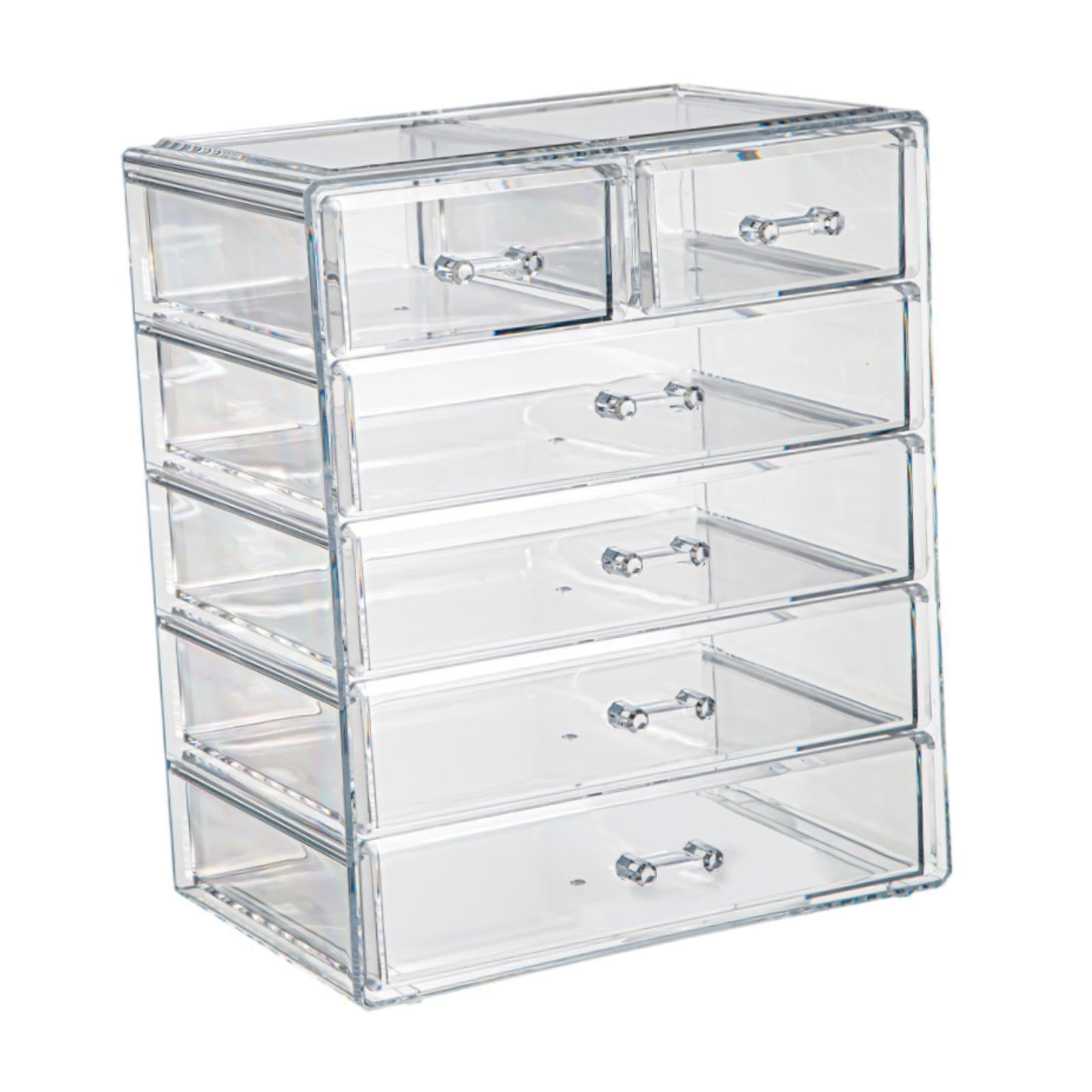 CYDZSRA Versatile Makeup Organizer Bin For Comprehensive Cosmetics And Jewelry In Stylish Clear Gifts With Two Short Drawers And Four Long Drawers To Meet All Organizing Needs