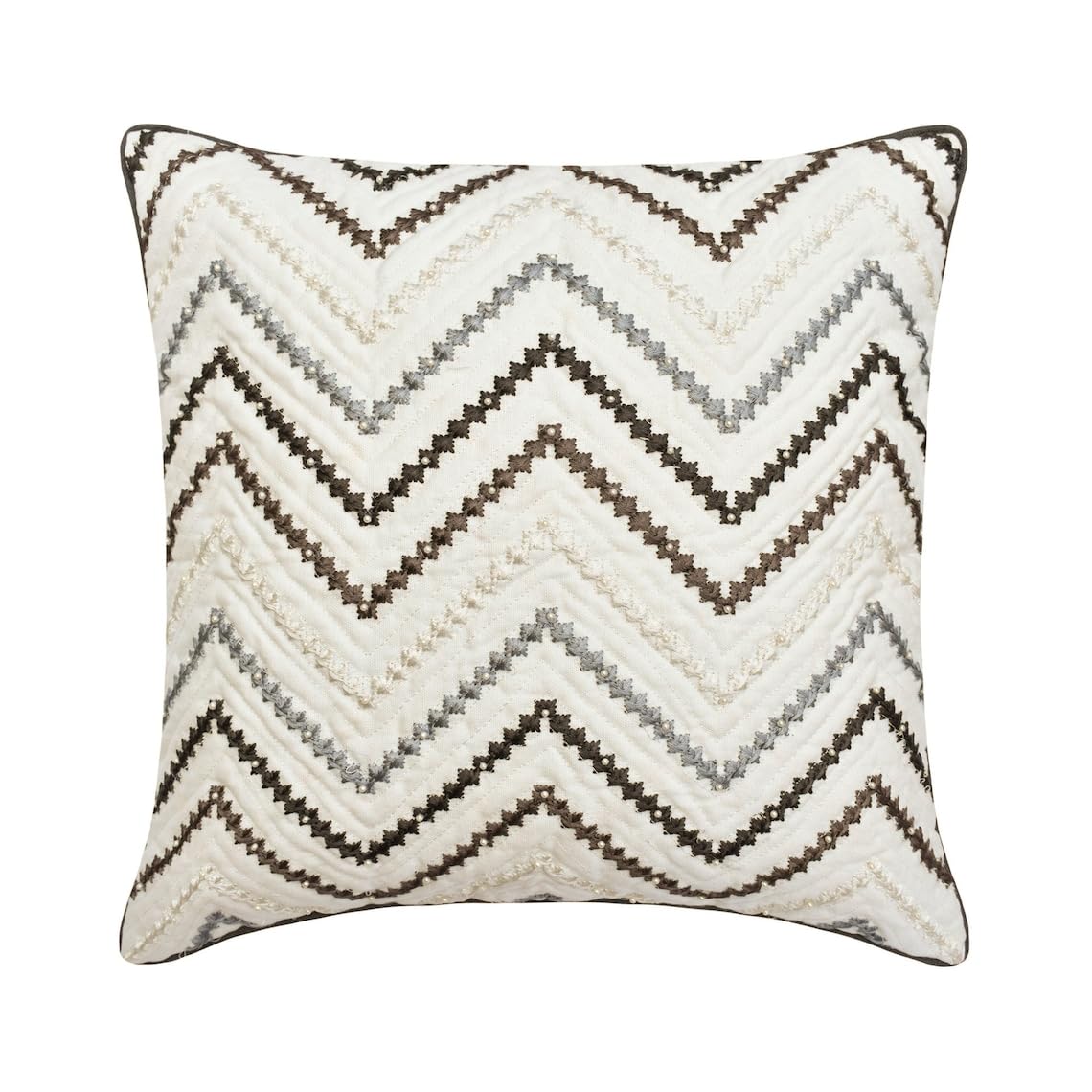 The HomeCentric Decorative Cushion Covers White Pack of 2, 45x45 cm (18"x18") Cotton Chevron, Embroidery, Pearl & Hand Embroidery Toss Cushion Cover For Chouch, Geometric Modern Style - Zig Zag Zest