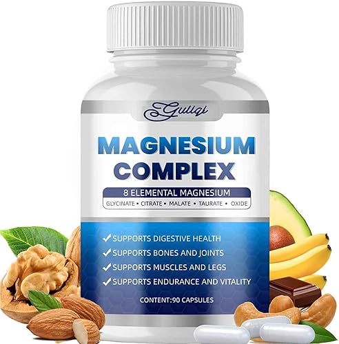 Suplemento de complejo de magnesio  8 magnesio elemental 1000 mg, glicinato, citrato, malato, taurato, vegano sin OMG  90 cápsulas (1)