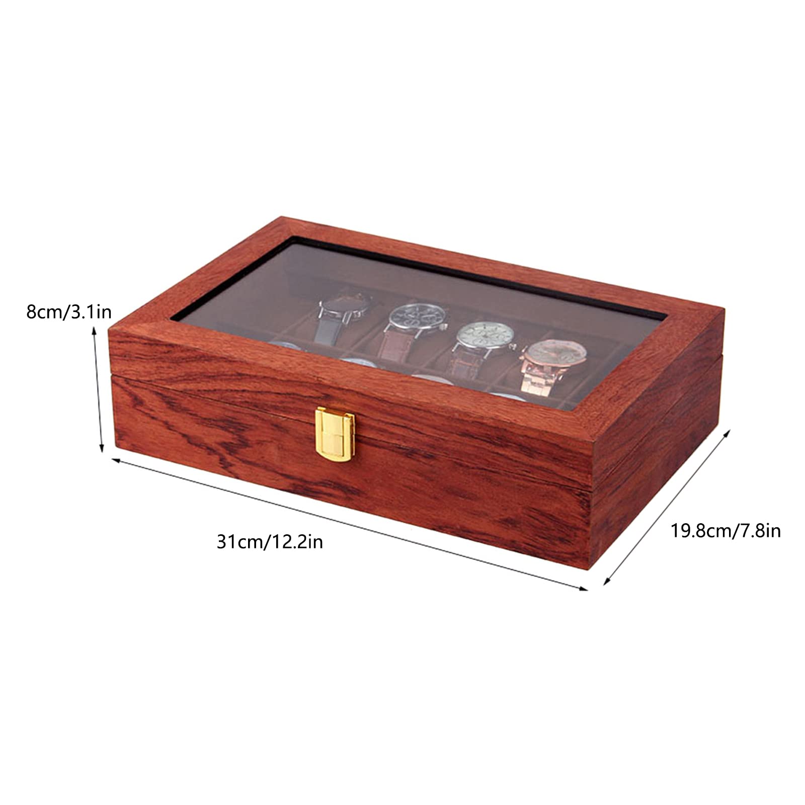 Eapmic Vintage Wooden Watch Box Display Organizer Rosewood Grain Jewelry Storage Case Chest with Glass Top Holds (12 Slots)