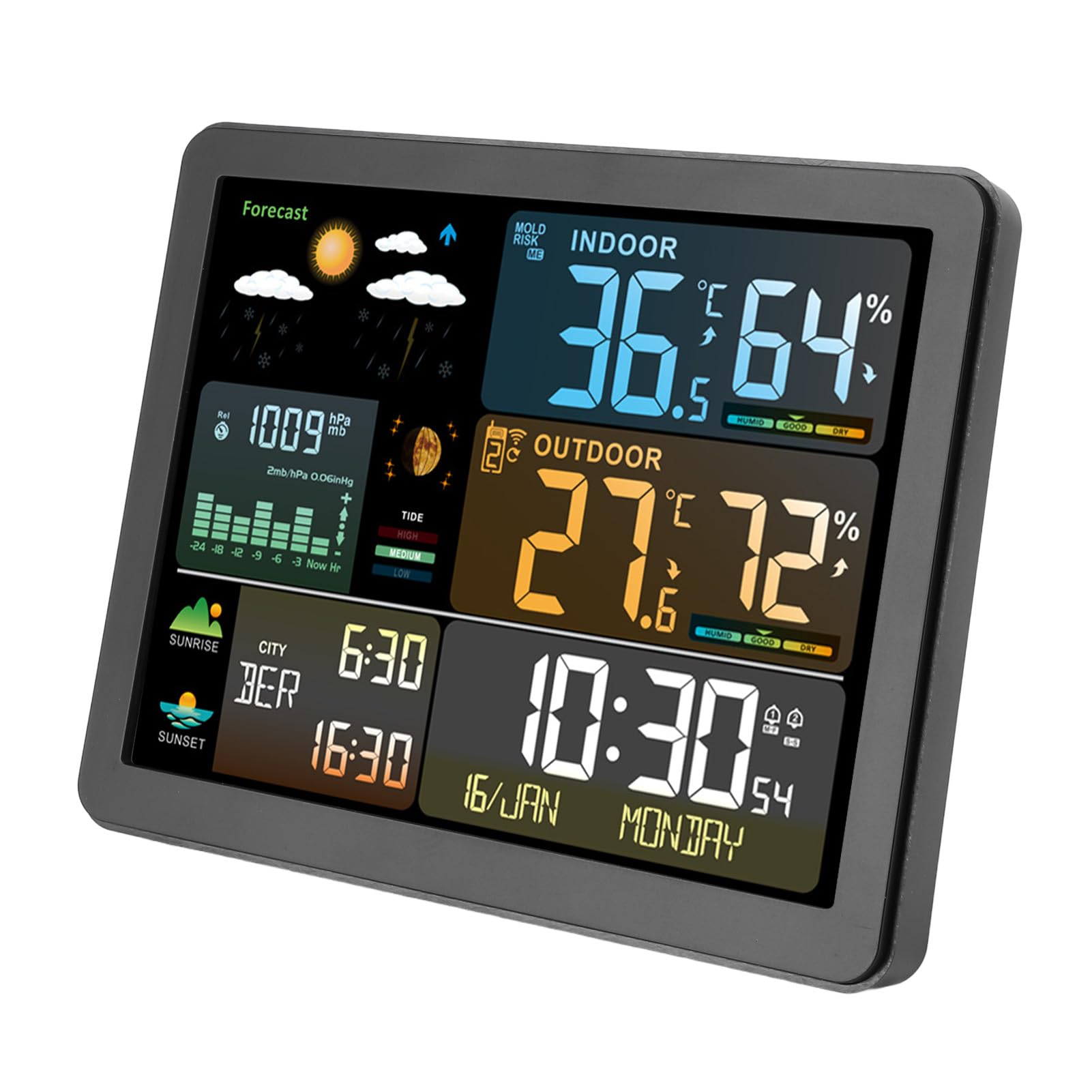 Asixxsix Drahtlose Wetterstation, Innen-Außenthermometer mit 6 Wettervorhersagen, Luftdrucktrends, Temperatur- und Luftfeuchtigkeitsaufzeichnungen für Zuhause, Wohnzimmer, Babyzimmer,