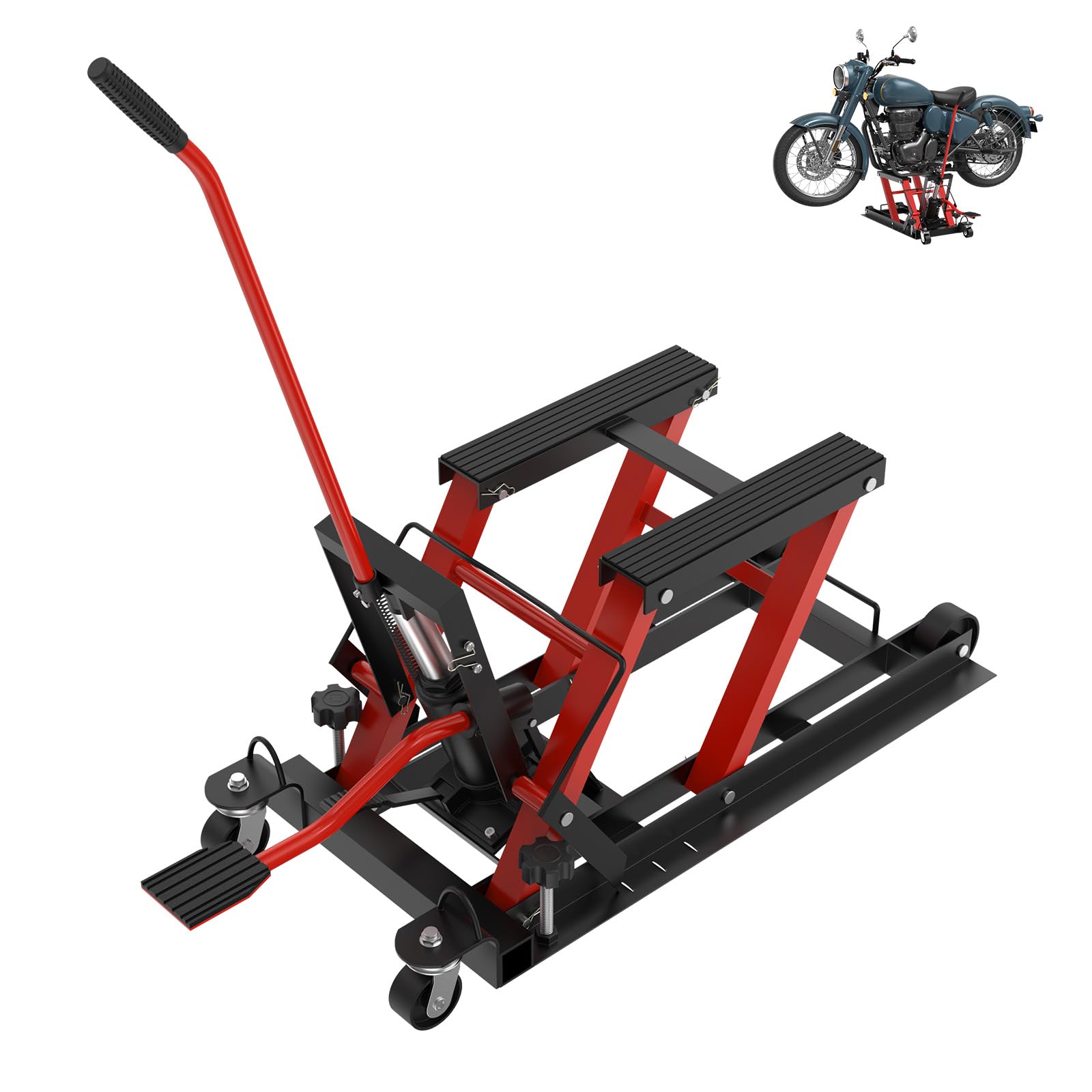 UISEBRT Motorradhebebühne hydraulisch, höhenverstellbarer Motorradheber bis 680 kg, Autos Montagebock, ideal für Reparaturen von Motorrädern, ATVs & Quads, Einsatz in Garage