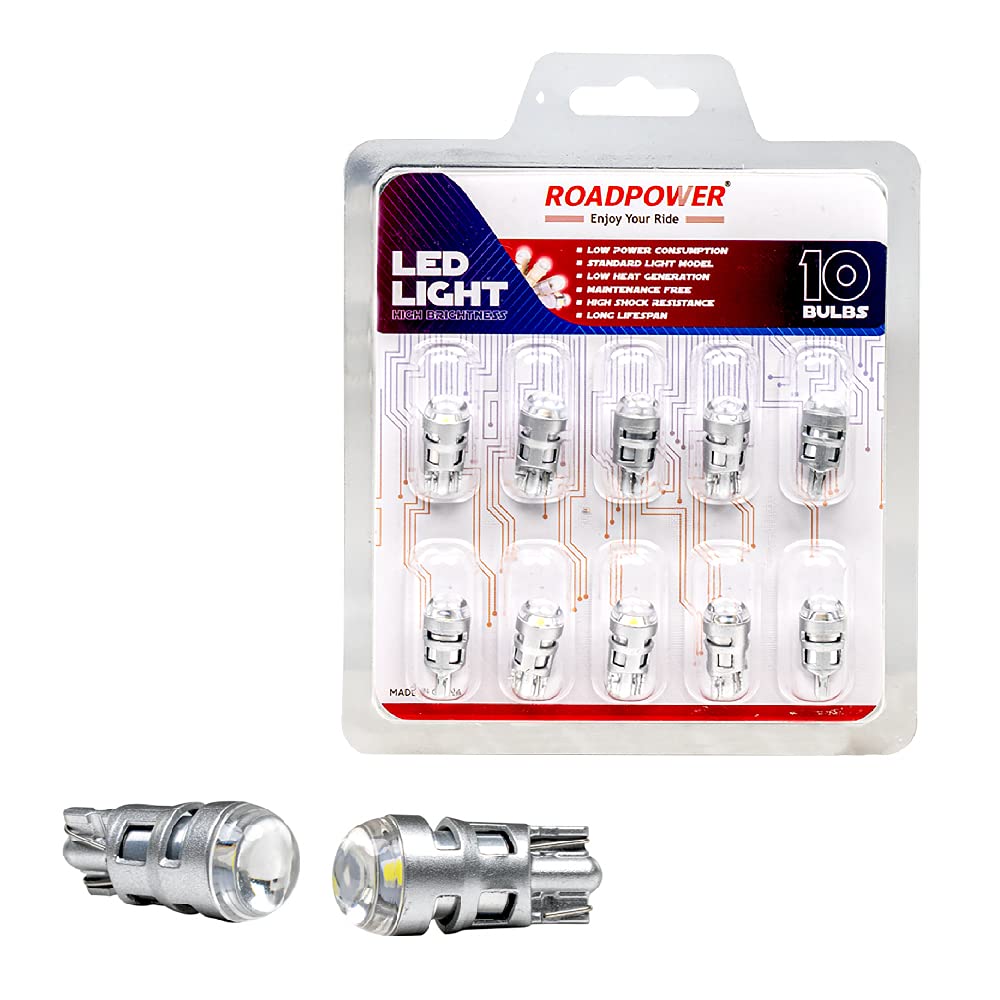 ROADPOWER Error Free T10 LED Bulb | 6000K Extremely Bright Cool White Color | Universal Fit Used for Car Interior, Dome Light, License Plate Light, Parking Light | Model "RP-DIM10-H3" | Pack of 10 Pcs