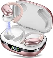 MakeLifeEasier Wireless Earbuds Bluetooth 5.3: 60H Playtime, Digital Display, Earhook, Deep Bass IPX7 Waterproof Sports Headphones Rose (BX17)